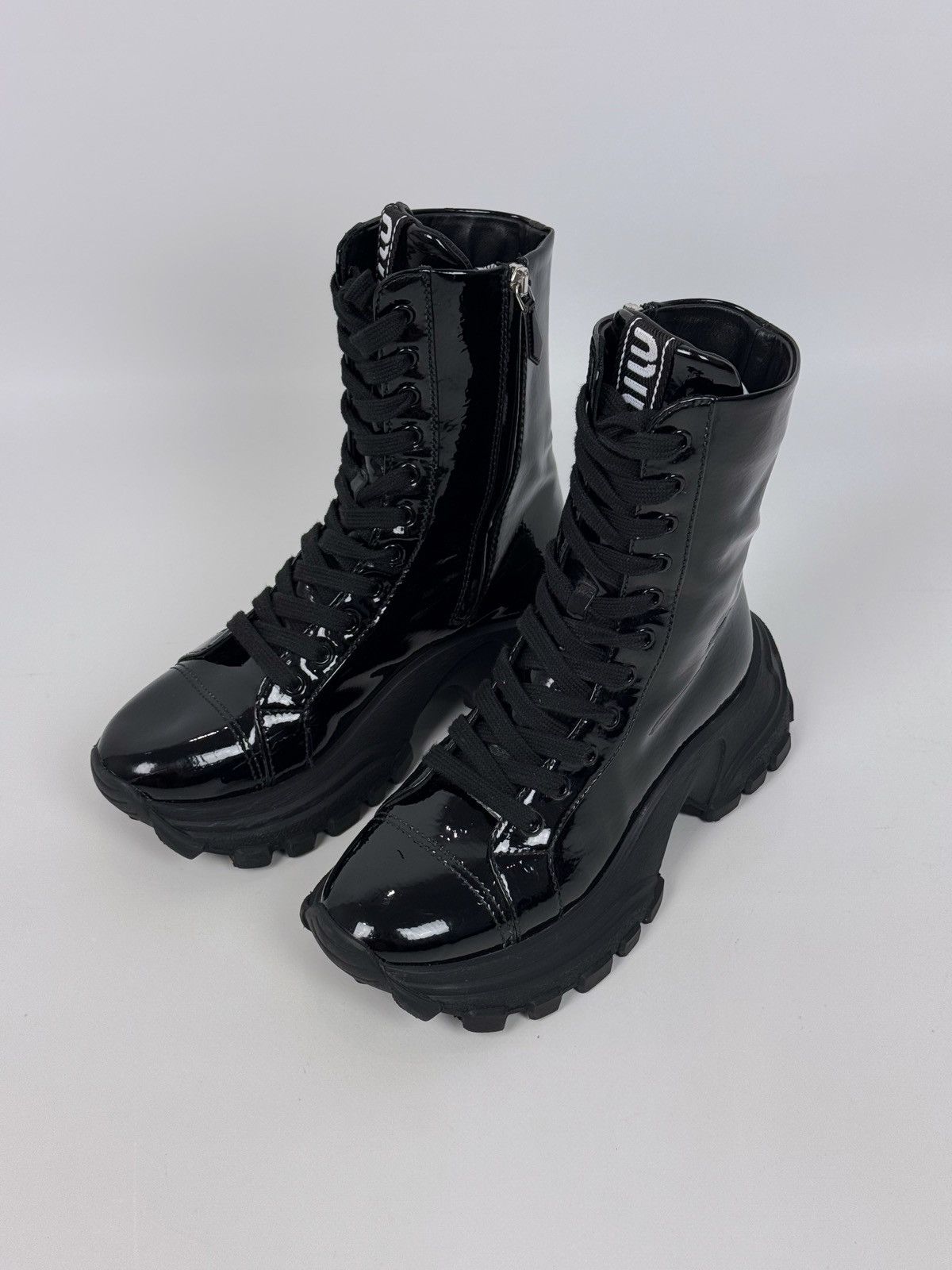 Miu Miu Miu Miu by Prada Paten-Finish Lace-Up Women’s Boots Size US 6 / IT 36 - 2 Thumbnail