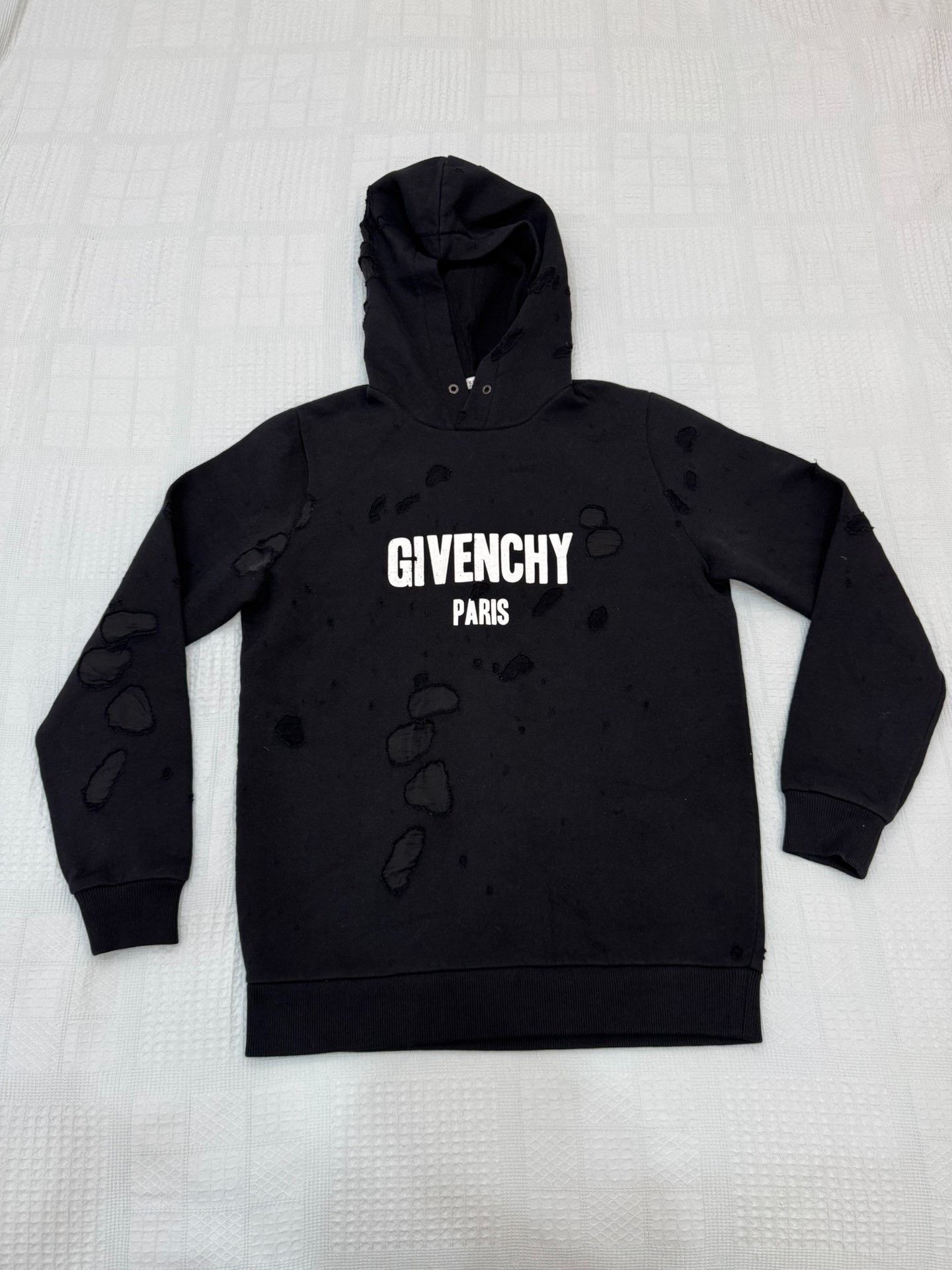 Givenchy Givenchy Black Distressed Logo Hoodie Size US XS / EU 42 / 0 - 1 Thumbnail