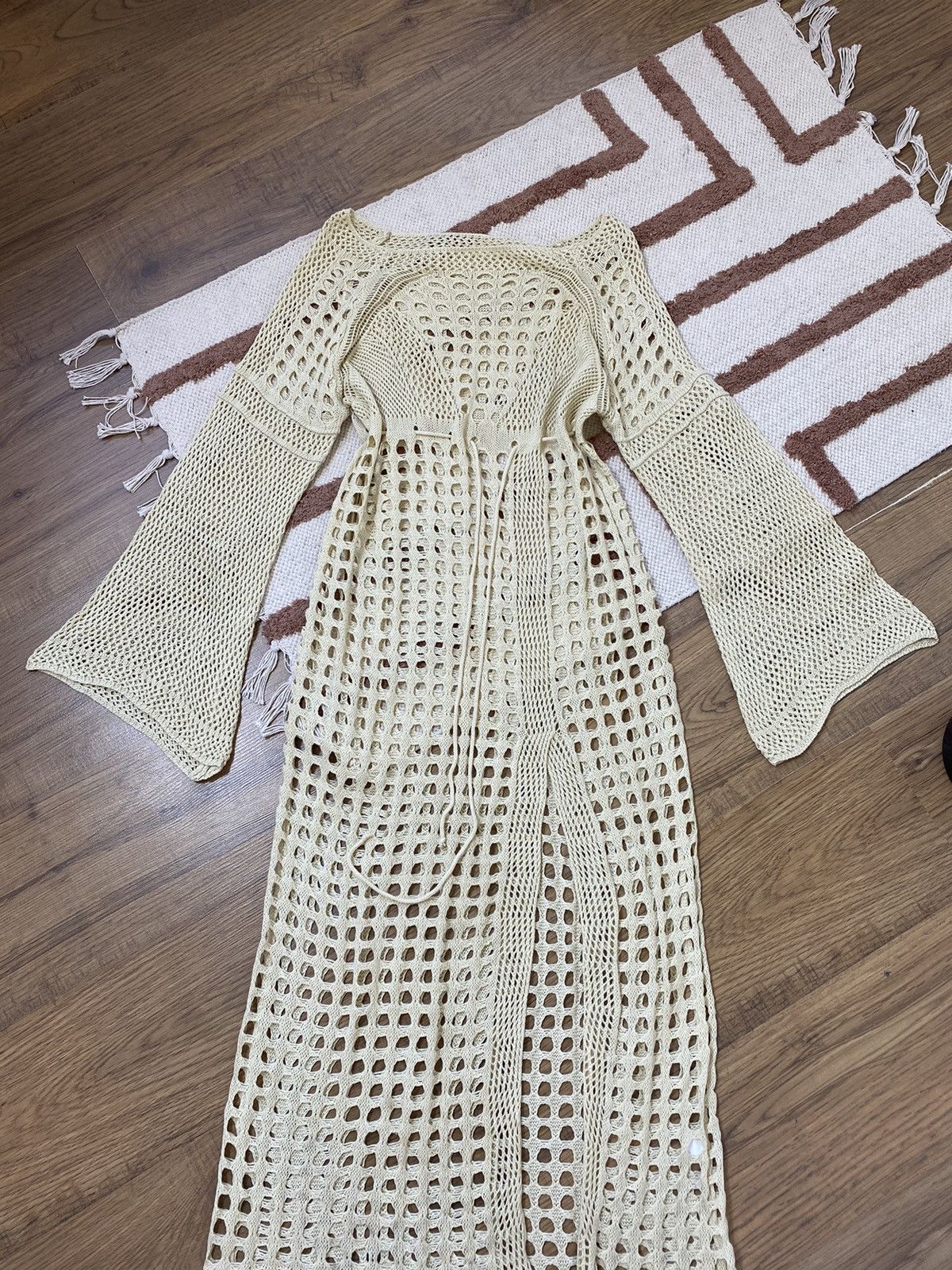 Vintage ISSEY MIYAKE STYLE MESH BEIGE BEACH DRESS Size M / US 6-8 / IT 42-44 - 5 Thumbnail