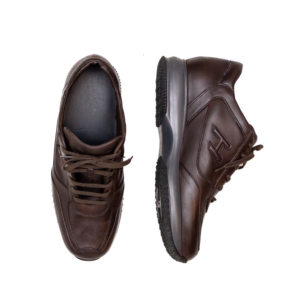 Hogan Interactive Men's Brown Leather Sneakers – Size US 10
