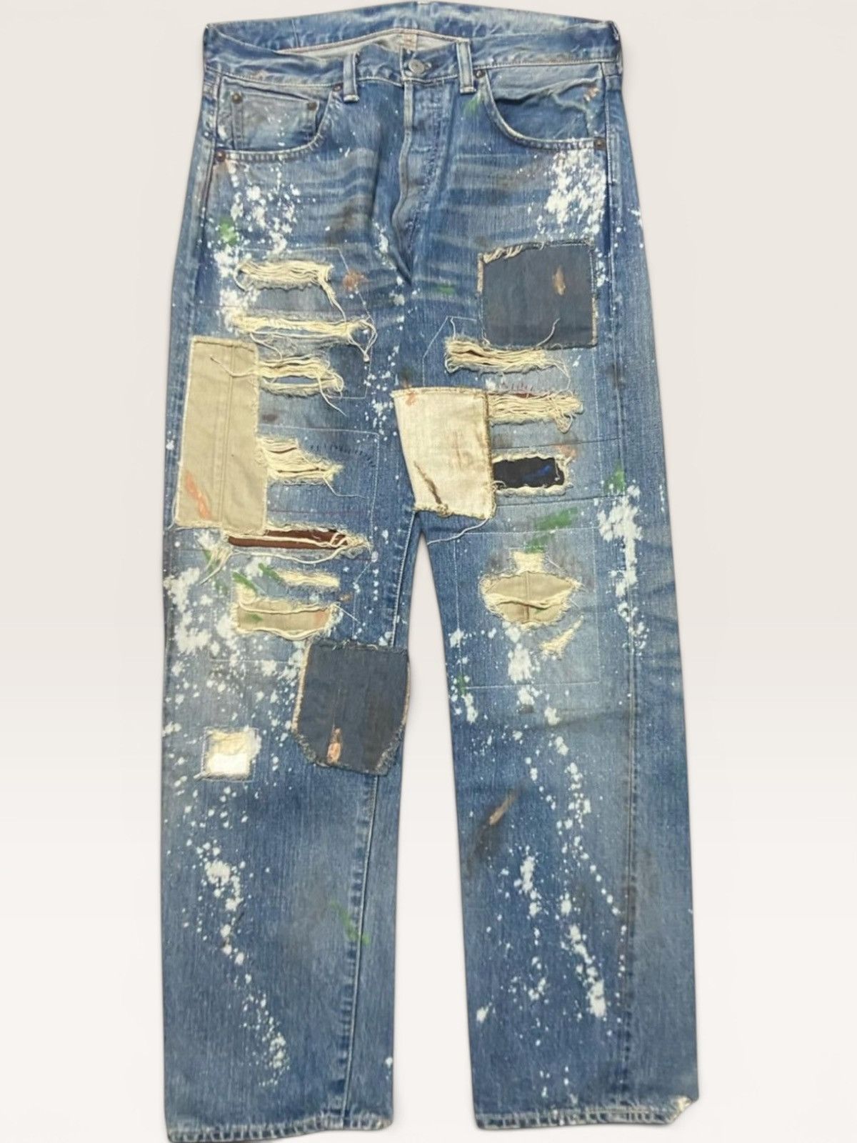 Junya Watanabe × Levi's Vtg Levis 501xx Big E Selvedge Splatter Patchwork Boro Jeans Size US 36 / EU 52 - 20 Thumbnail