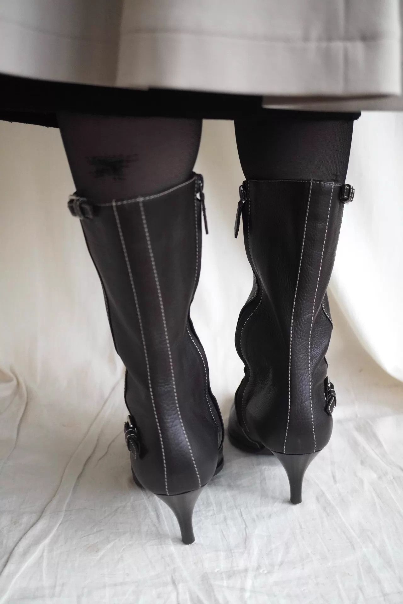 Hermes Rare 2000s Hermes White Stitch Low Heel Boots 38 Size US 7.5 / IT 37.5 - 9 Thumbnail