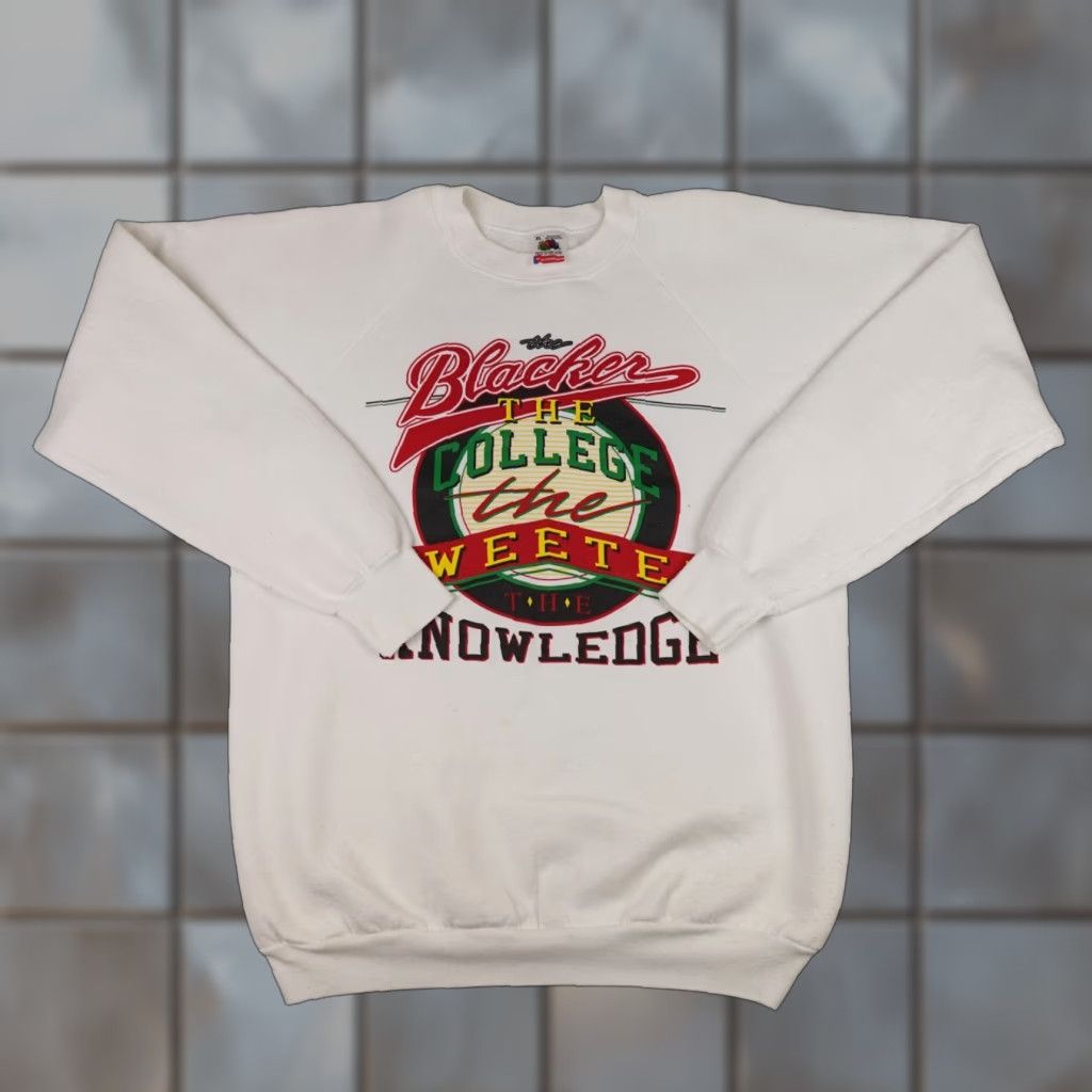 Fruit Of The Loom VINTAGE The Blacker The College Sweatshirt Mens XL White Crewneck BLM USA Made Size US XL / EU 56 / 4 - 1 Thumbnail