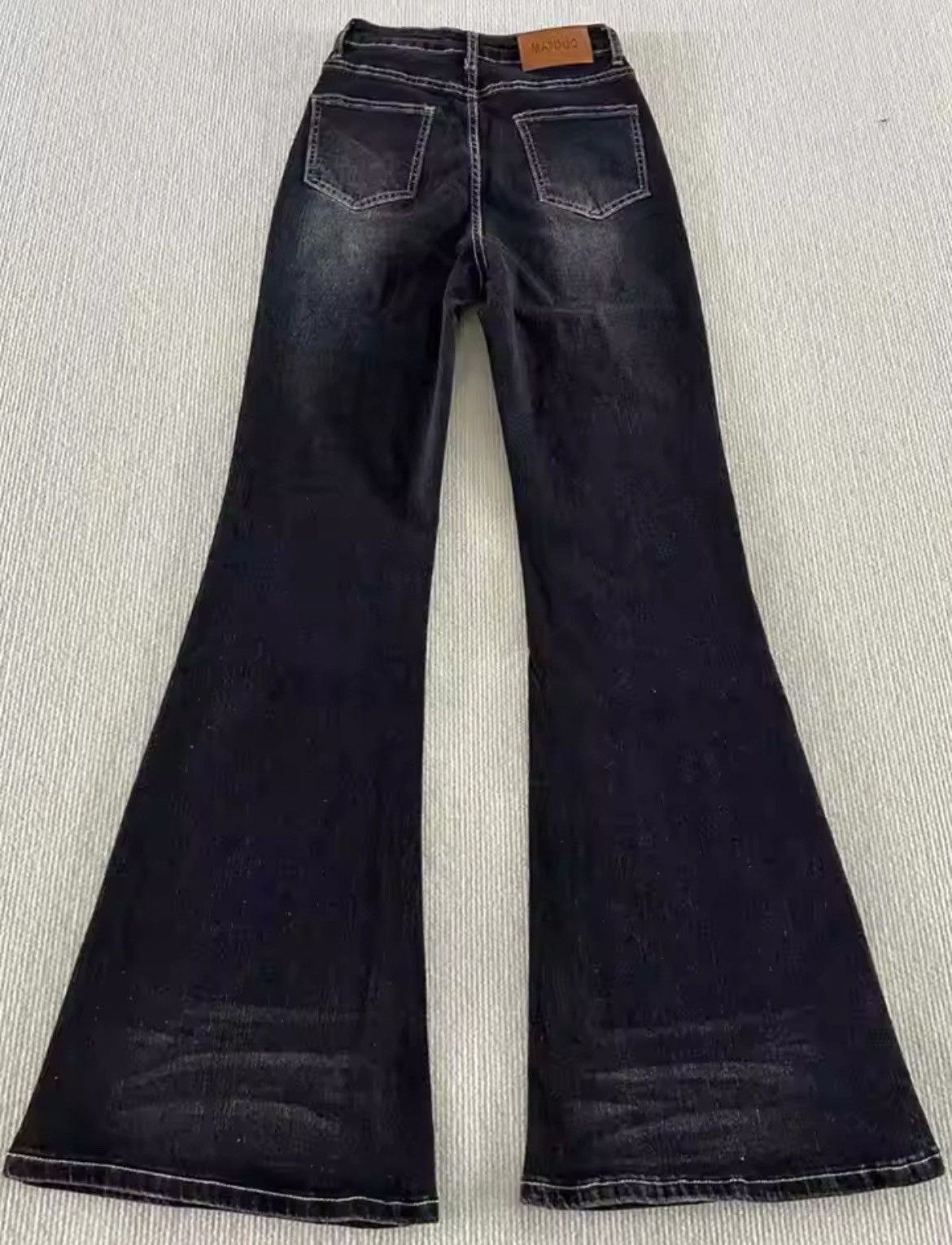 Other × Vintage Black Flared Jeans White stitching Size 28" / US 6 / IT 42 - 3 Thumbnail