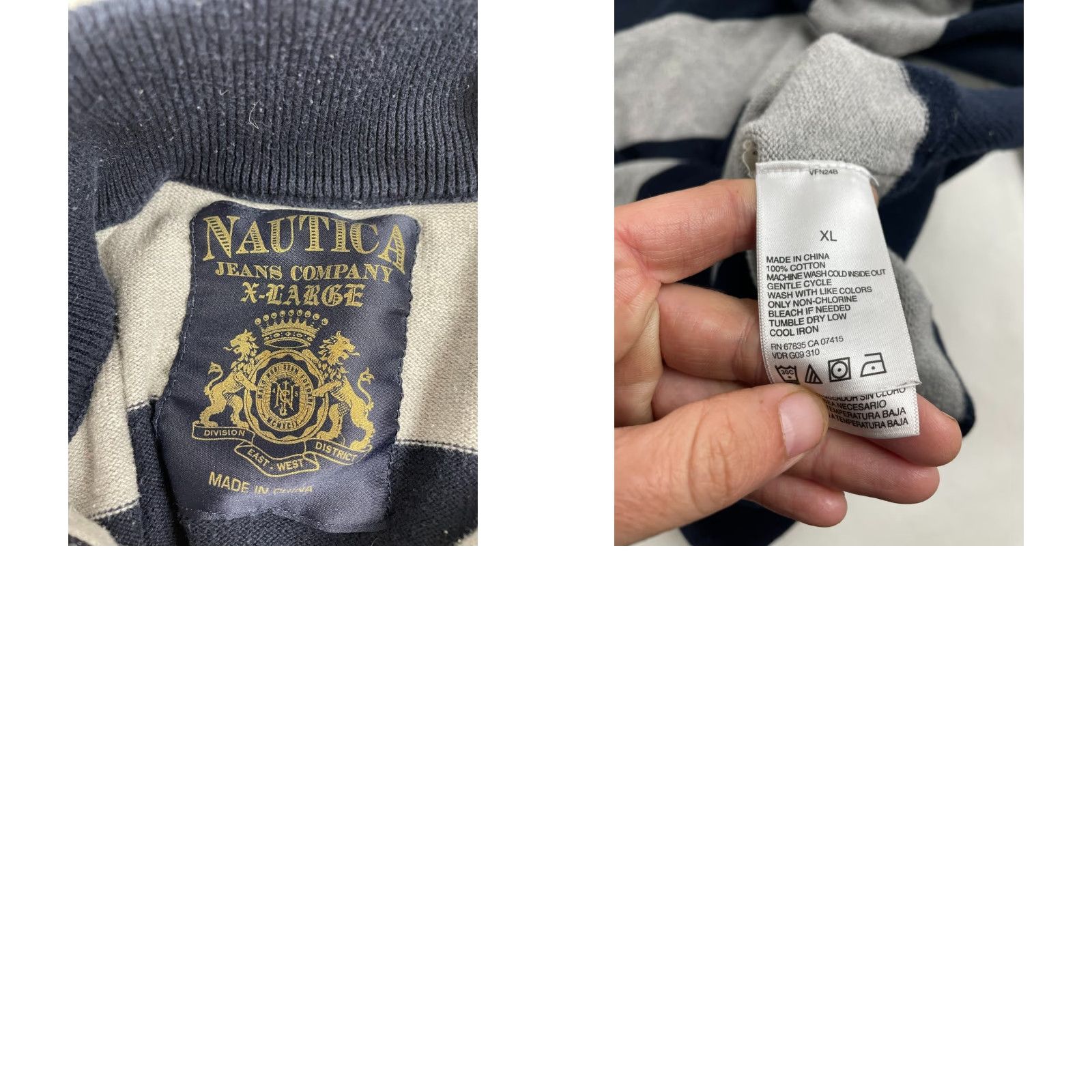 Nautica Nautica Sweater Men XL Navy Blue Gray Stripe Embroidered Patch Runs Small Size US XL / EU 56 / 4 - 8 Thumbnail