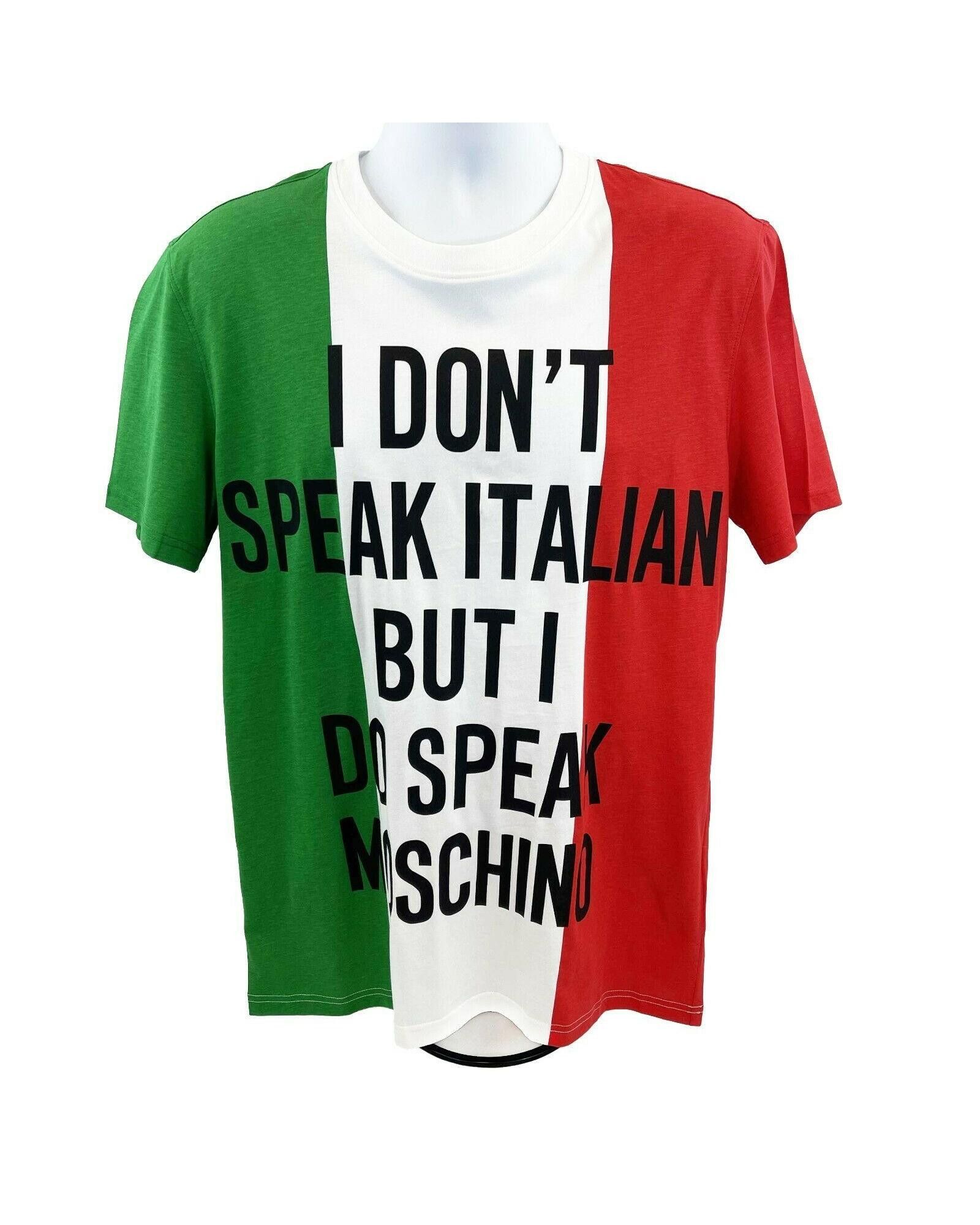 image of Moschino Multicolor Italian Slogan T-Shirt in White, Women's (Size Small)