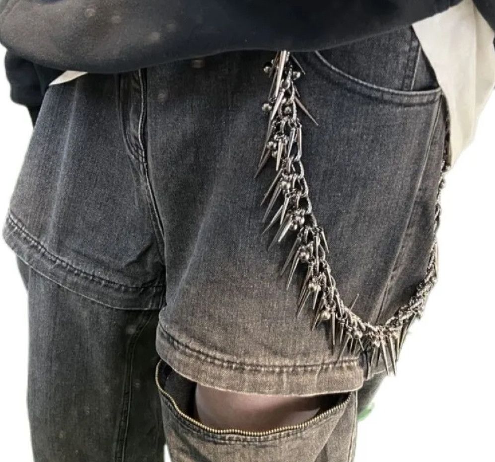Japanese Brand × Vintage Punk Black Gun Plated Rivet Metal Biker Pants Chain Size ONE SIZE - 1 Thumbnail