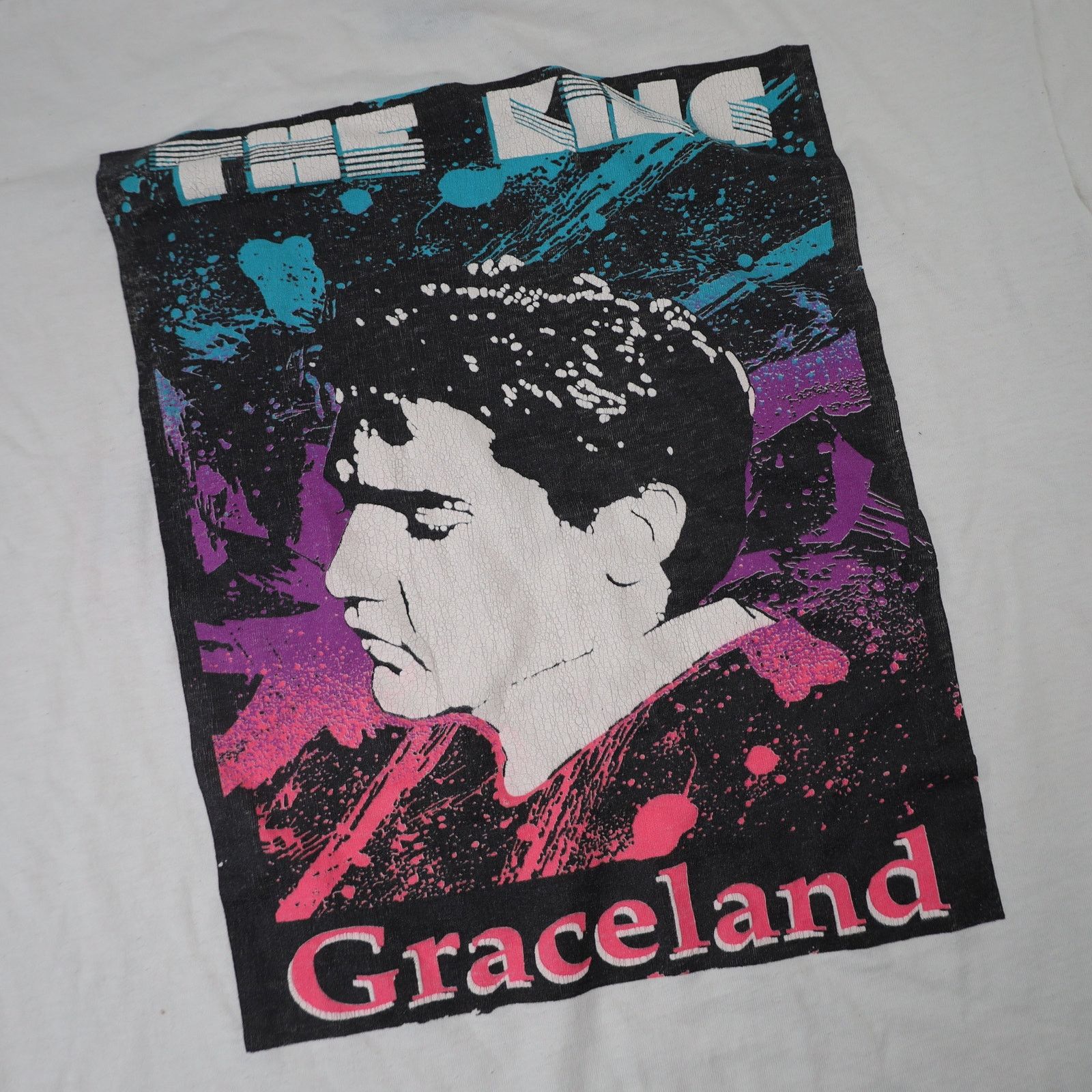 Band Tees × Vintage VTG 90s Elvis Presley The King Graceland Art Graphic T Shirt Size US XL / EU 56 / 4 - 12 Thumbnail