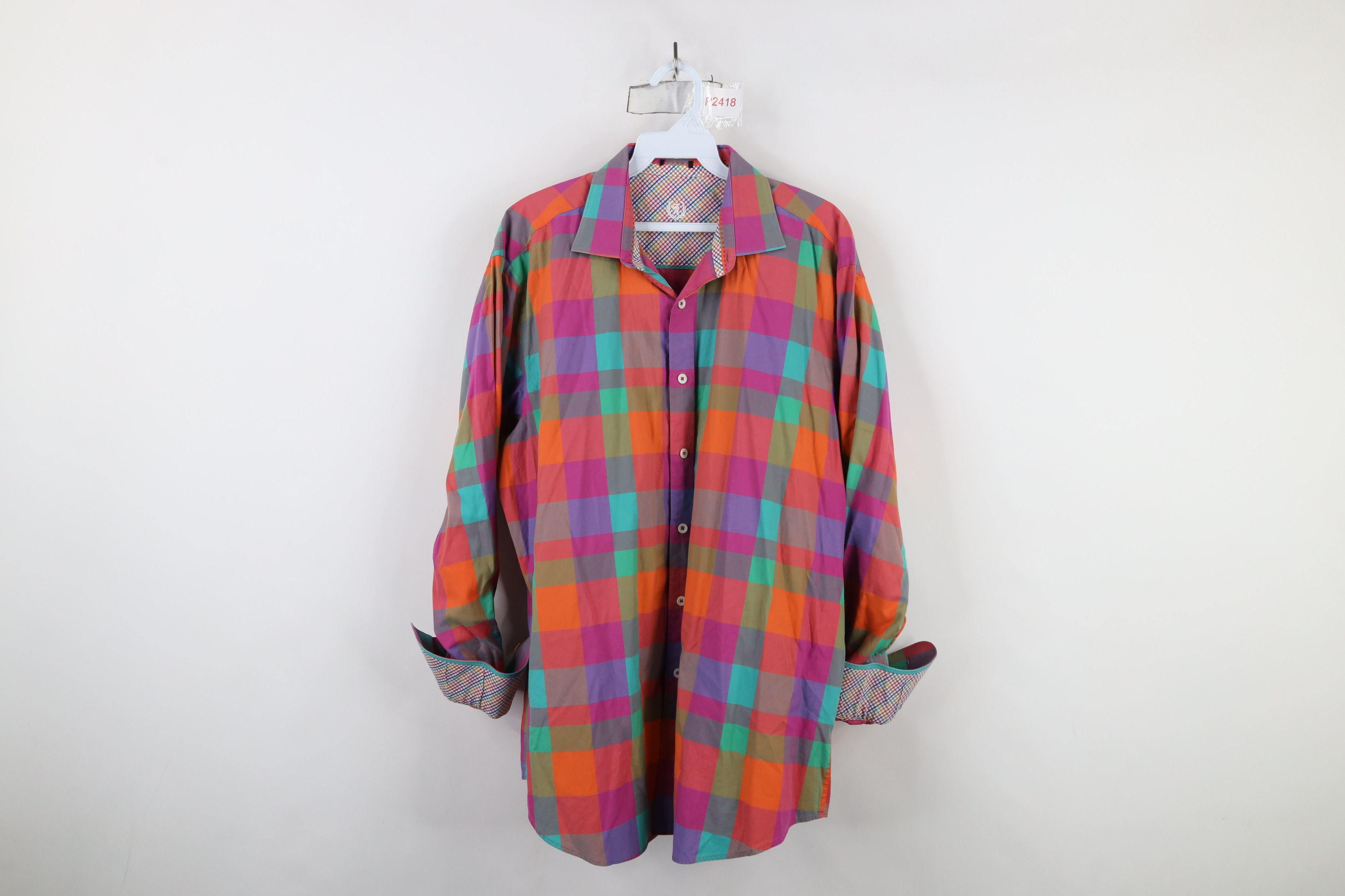 Vintage Bugatchi Uomo Checkered Plaid Collared Button Shirt Cotton Size US XL / EU 56 / 4 - 14 Thumbnail