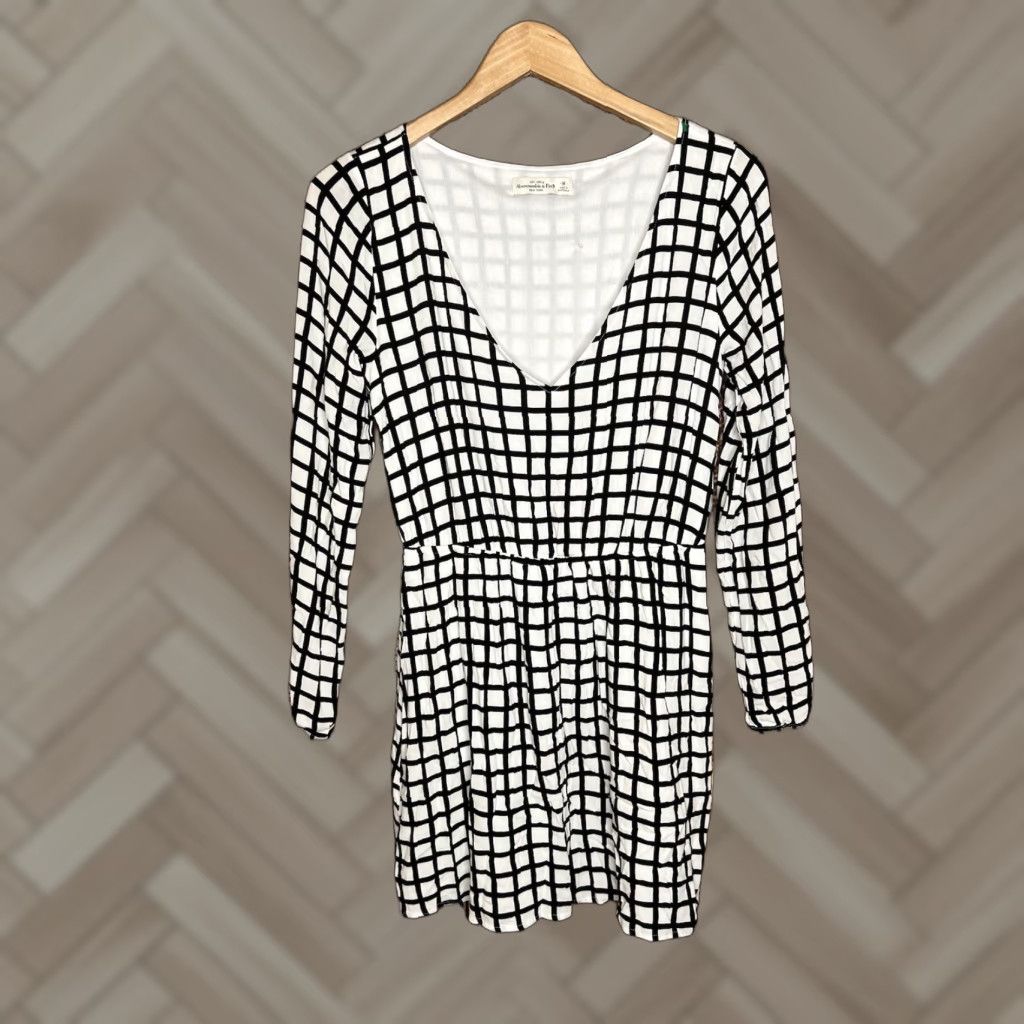 Abercrombie & Fitch Abercrombie & Fitch Womens White Black Long Sleeve Shirt Dress M Viscose Size M / US 6-8 / IT 42-44 - 1 Thumbnail