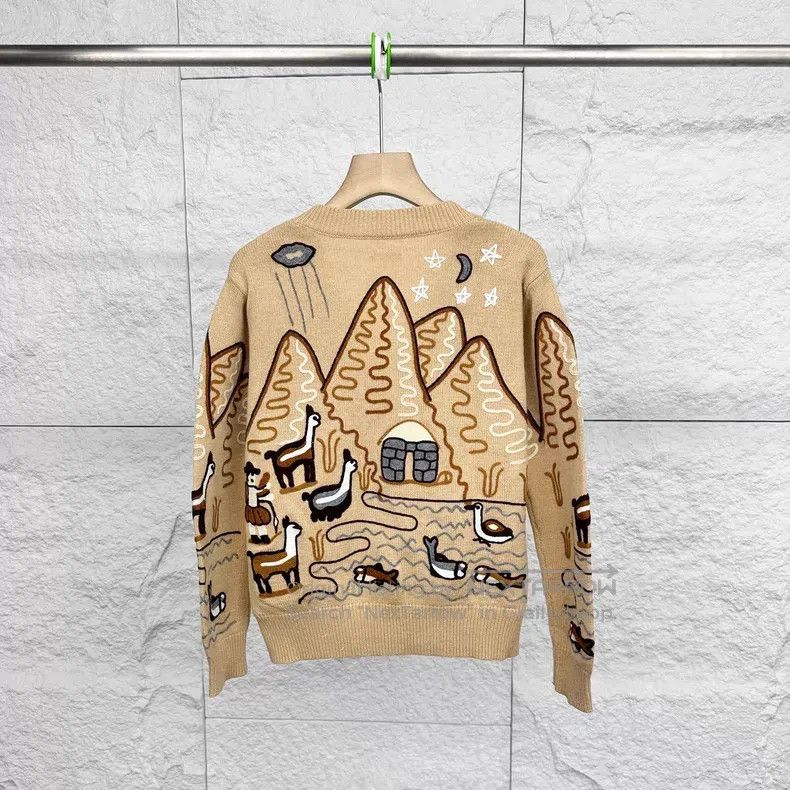 Hermes Hermes Khaki Cartoon Pattern Open Front Long Sleeve Knit C Size XS / US 0-2 / IT 36-38 - 2 Thumbnail