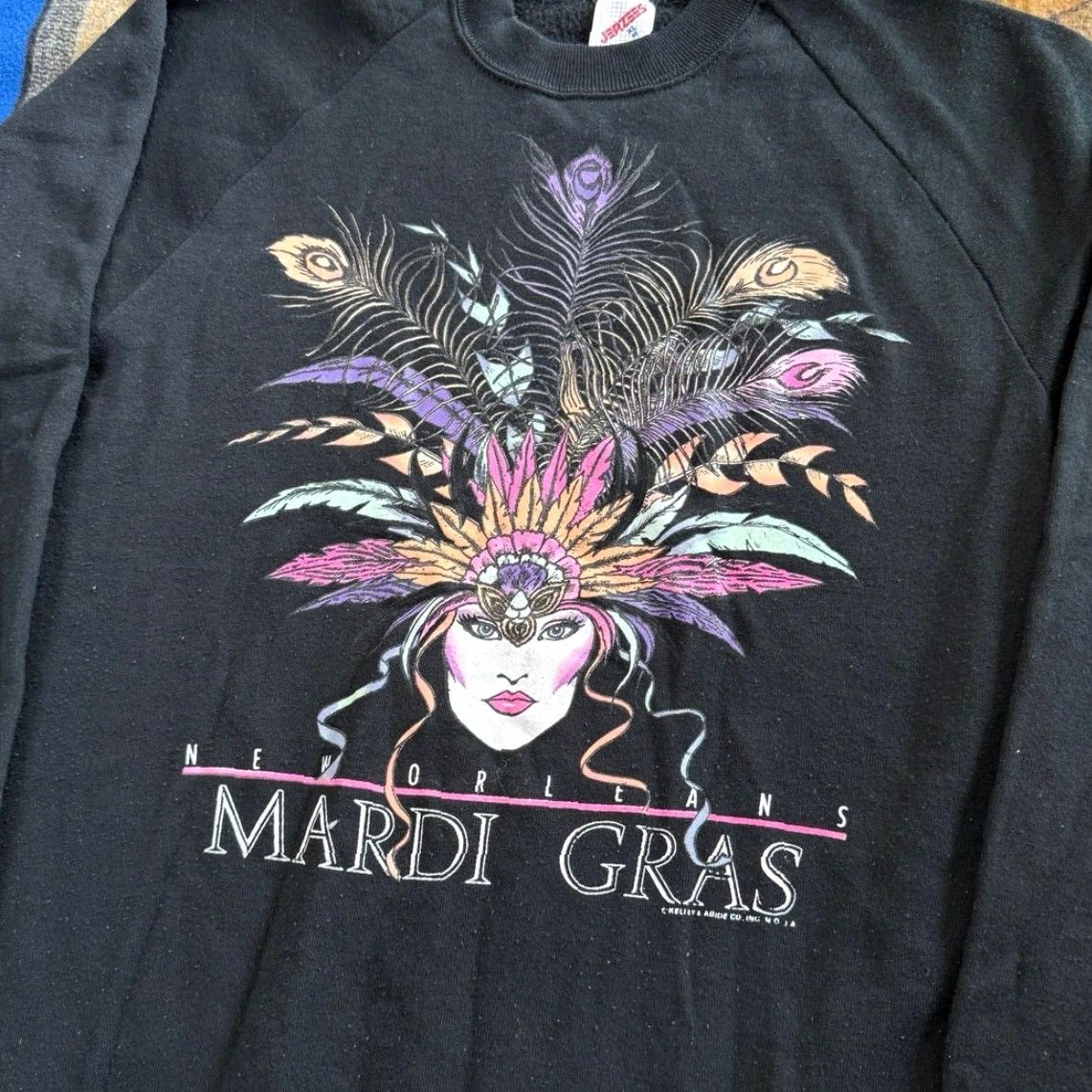 Jerzees VINTAGE 80s New Orleans Mardi Gras Crewneck Sweatshirt L Men Black Nike? Size US L / EU 52-54 / 3 - 3 Thumbnail