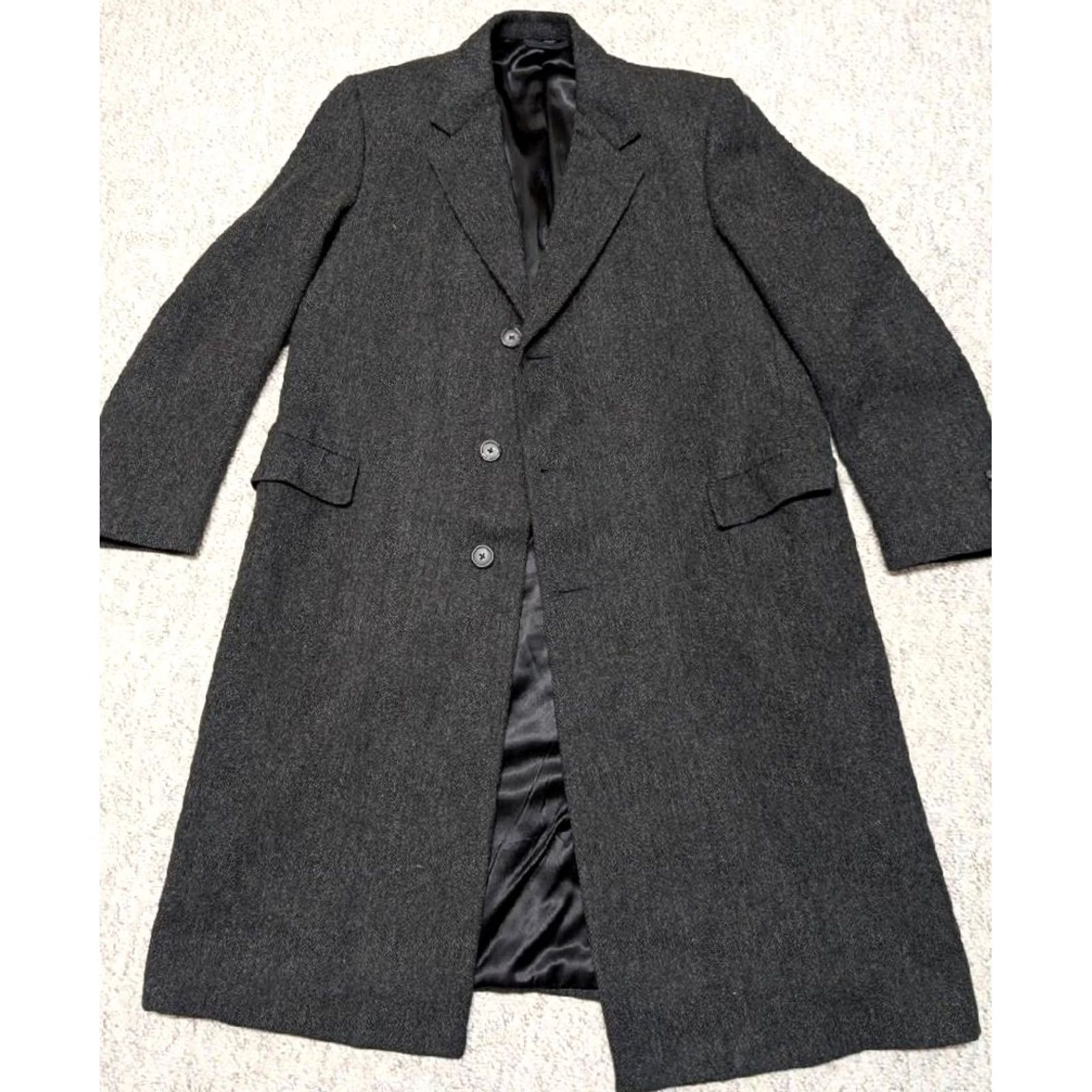 Hart Schaffner Marx VINTAGE Hart Schaffner Marx overcoat 2XL Wool Tweed Herringbone Black USA Made Coat Men 48 Chest 48in Long 19" Shoulders 28" Arms 1950s 60s Mens Size US XXL / EU 58 / 5 - 3 Thumbnail