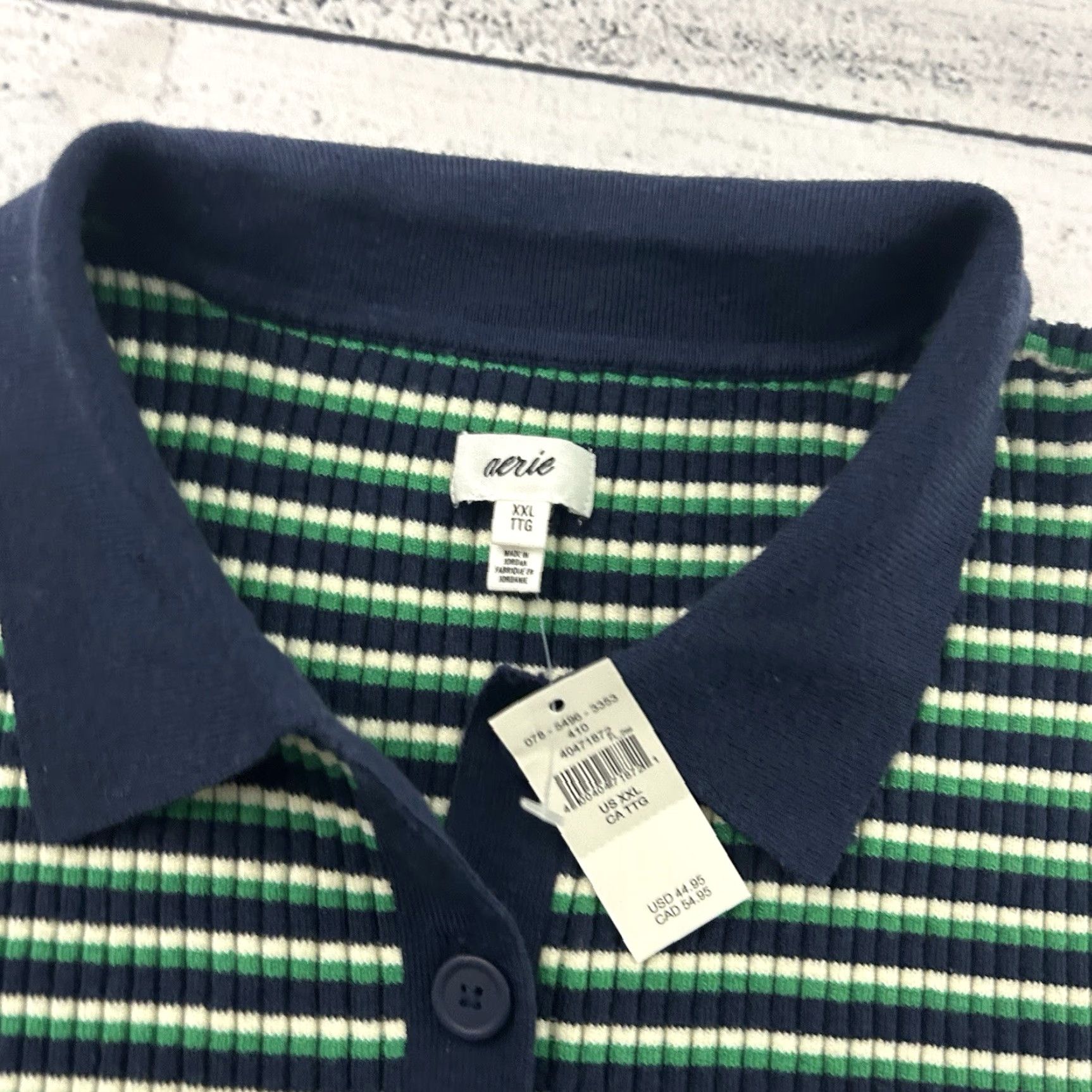 Vintage NEW Aerie Button Front Ribbed Short Sleeve Sweater Top Women's 2XL Green Blue Shirt Size XXL / US 16-18 / IT 52-54 - 2 Thumbnail