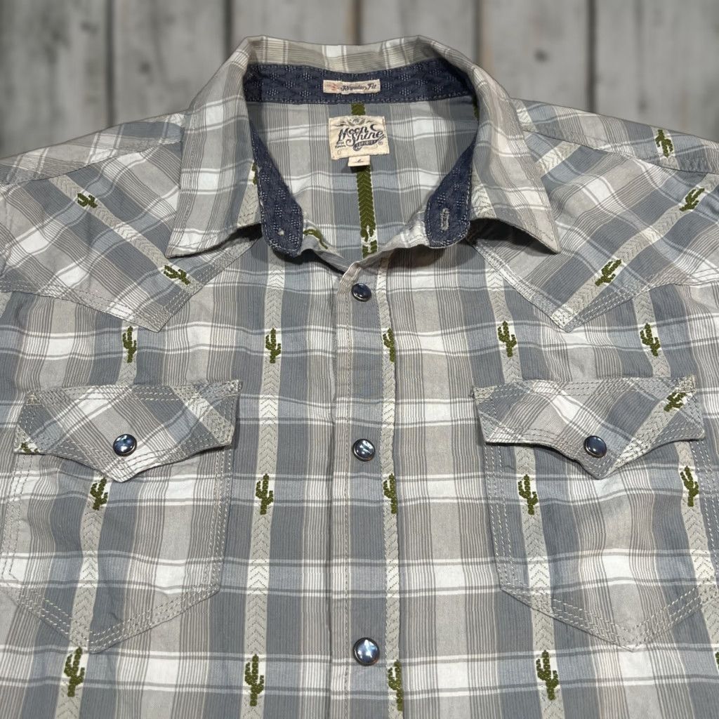 Vintage Moon Shine By Brad Paisley Pearl Snap Western Men’s Large Plaid Cactus Go West Shirt mens Large Blue Cotton Embroidered Western Cactus Go West Shirt Size US L / EU 52-54 / 3 - 1 Thumbnail