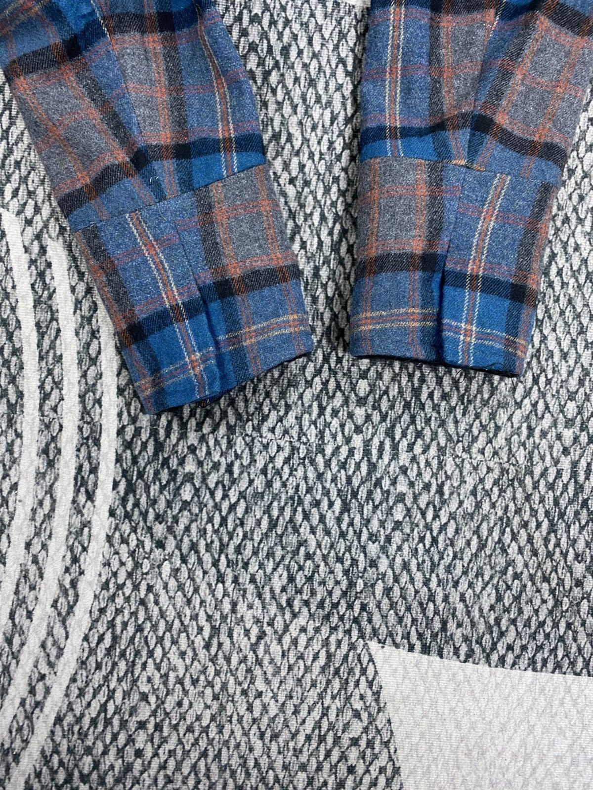 Japanese Brand Vtg Low Hurtz Blue & Grey Wool Plaid Sherpa Collar Jacket Size US M / EU 48-50 / 2 - 11 Thumbnail