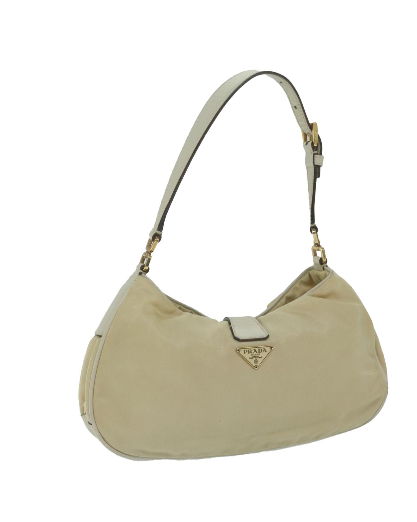 image of Prada Elegant Beige Synthetic Shoulder Bag With Guarantee Card - Good Condition, Women's