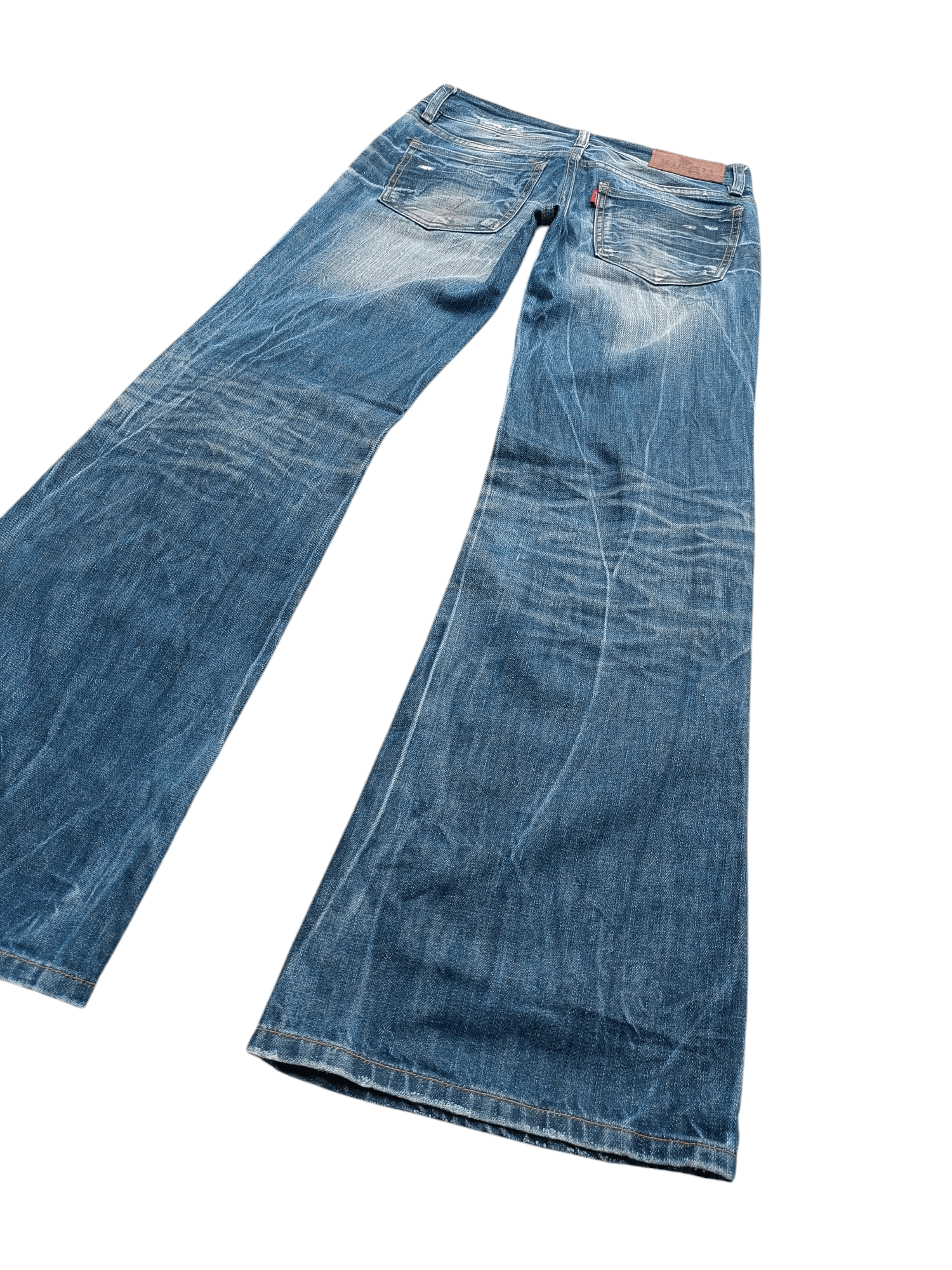 Japanese Brand × Vintage Super Flare Jeans Maraxia Whiskers Low Rise Boot Cut Size US 29 - 5 Thumbnail