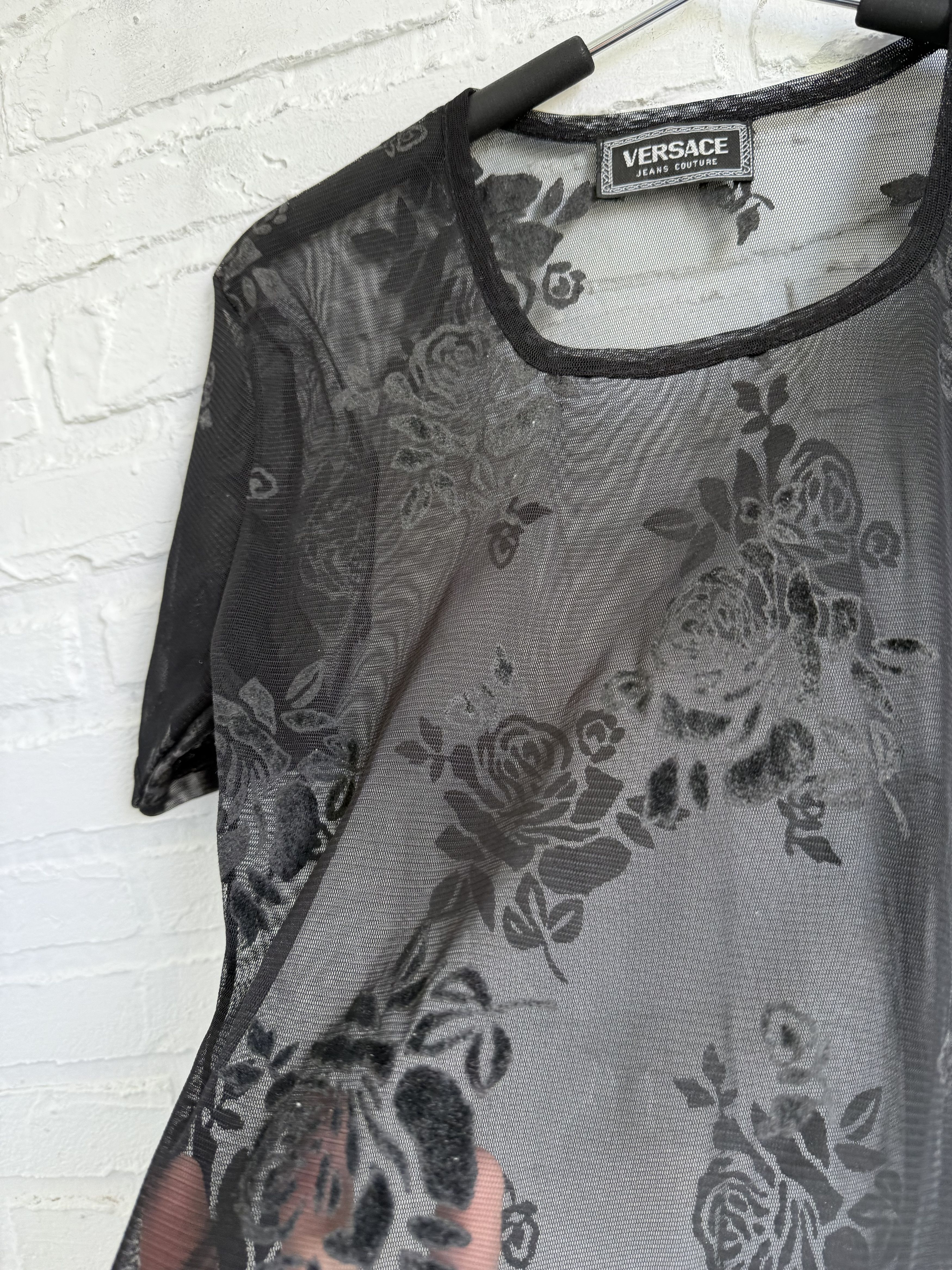 Versace × Vintage Vintage 90s Versace floral mesh top y2k Size M / US 6-8 / IT 42-44 - 4 Thumbnail