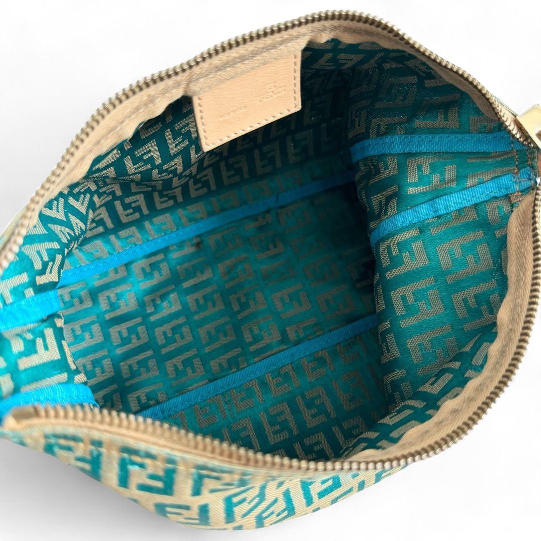 Fendi Fendi - Zucchino Handbag Pouch Canvas Blue Leather Size ONE SIZE - 7 Thumbnail