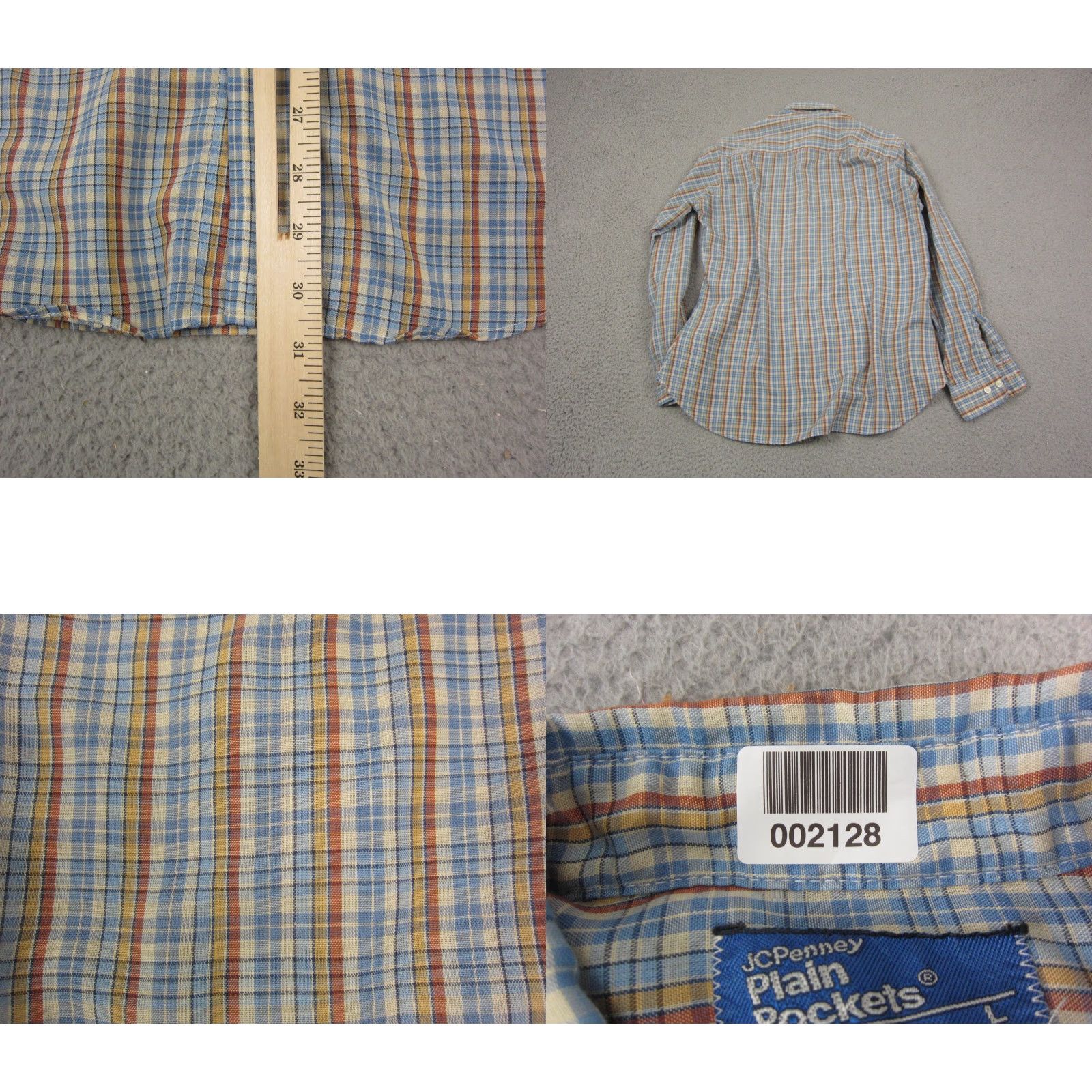 JCPenney VINTAGE JCPenney Shirt Mens Large Blue Check Pocket Button-Up 60s 70s 80s Casual Sleeves Long Size US L / EU 52-54 / 3 - 8 Thumbnail