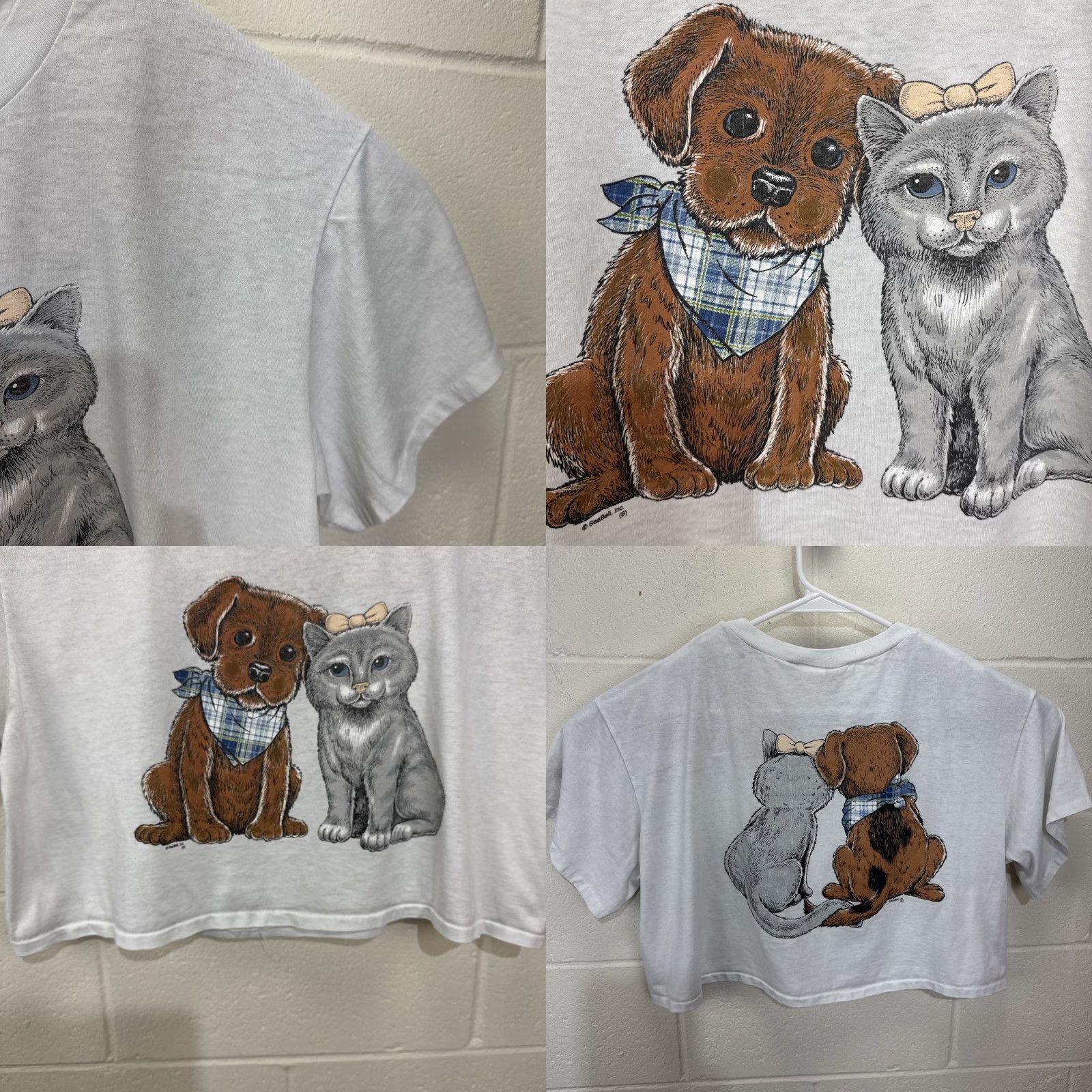 Vintage VINTAGE 90s International Design Group Cat Dog Cartoon Graphic Print Cropped Shirt Size Large White Unisex Size US L / EU 52-54 / 3 - 8 Thumbnail