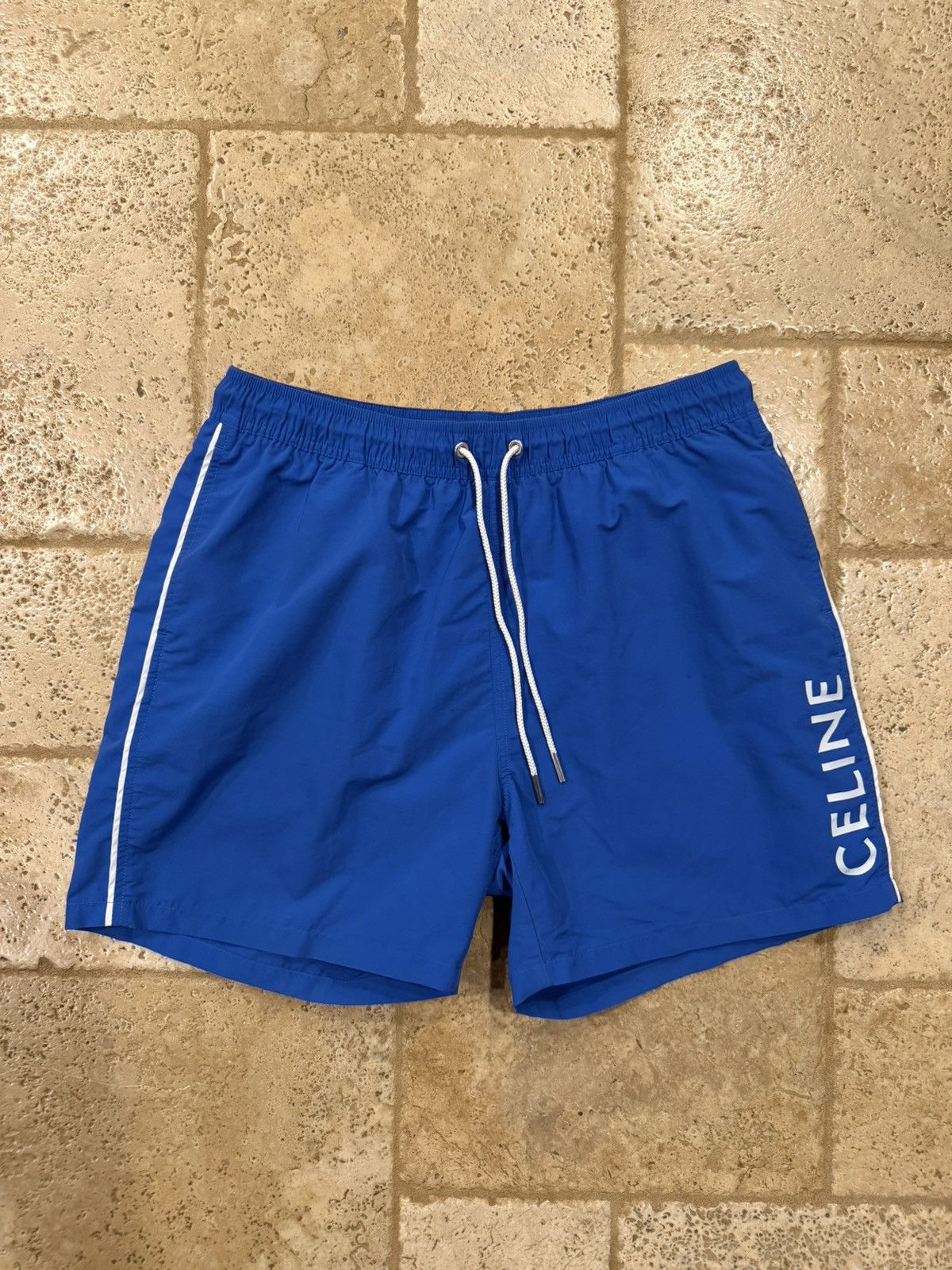 Celine Celine x Hedi FW23 Royal Blue Swim Trunks Logo Print Shorts Size US 34 / EU 50 - 11 Thumbnail