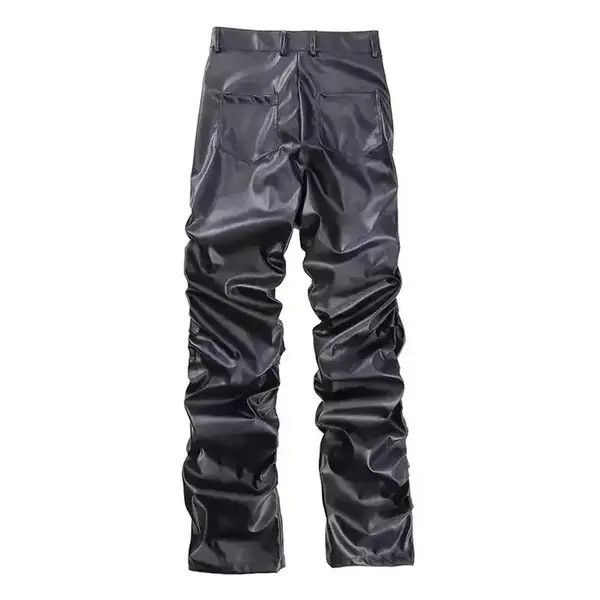 VIBE Punk Warped Waxed Leather Baggy Pants Size US 34 / EU 50 - 5 Thumbnail
