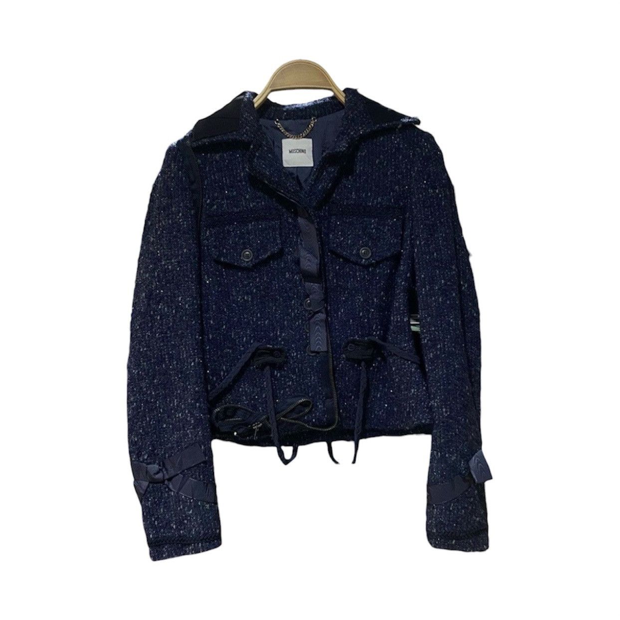 Moschino Moschino Herringbone Wool Blend Tweed Jacket - Navy Blue Size M / US 6-8 / IT 42-44 - 1 Thumbnail