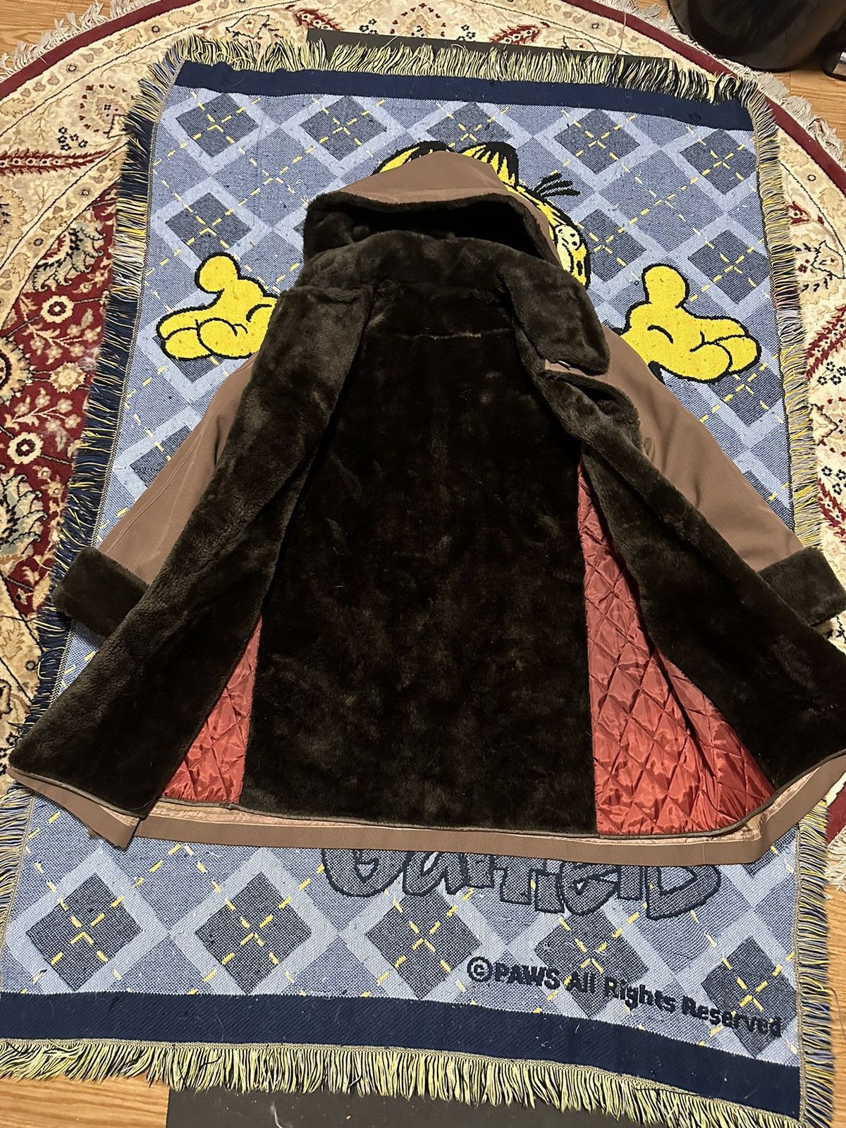 Vintage 70s Faux Fur Trim Collar Long Coat Jacket Size L / US 10 / IT 46 - 3 Thumbnail