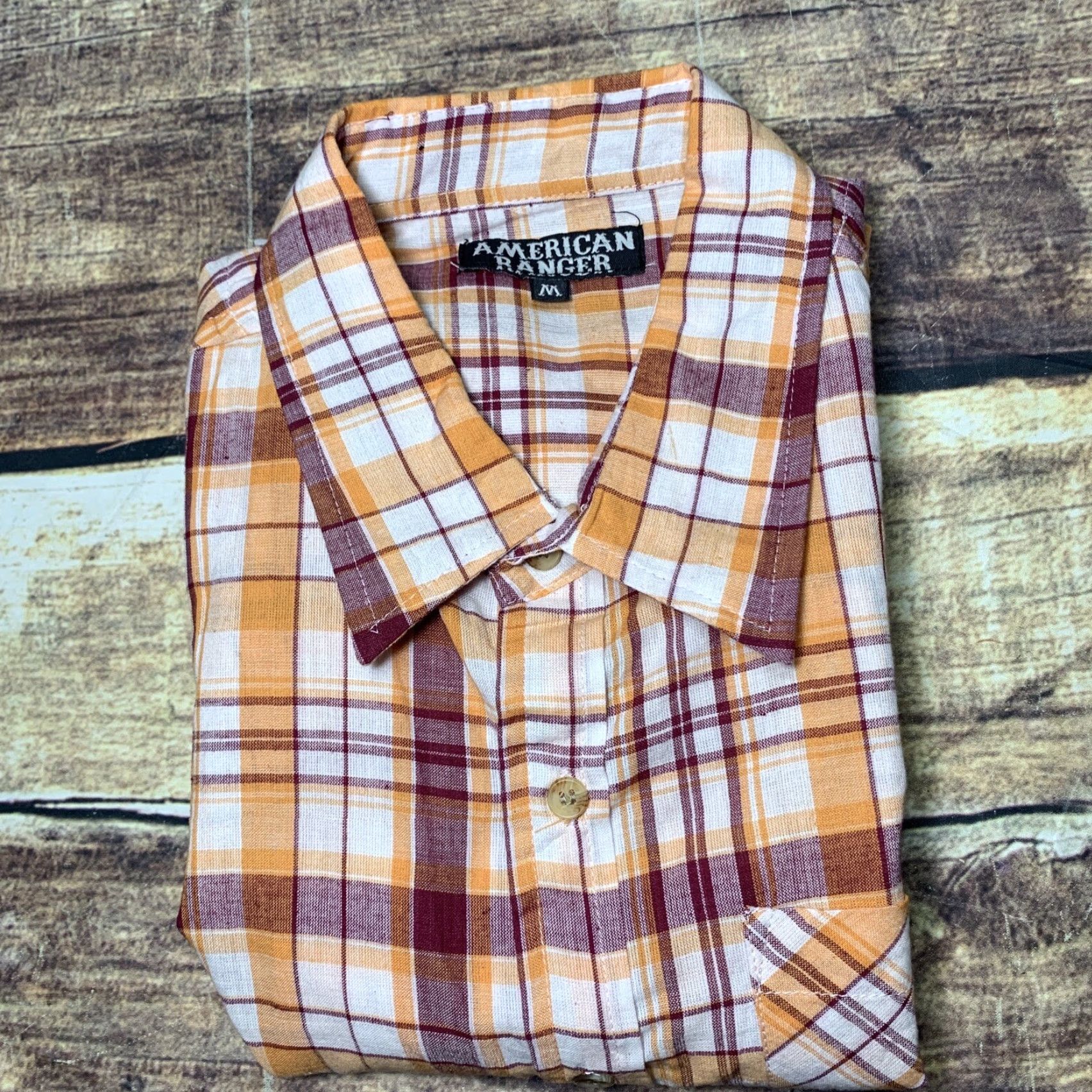 Vintage American Ranger Mens Western Short Sleeve Shirt Button Up Orange Plaid Size US M / EU 48-50 / 2 - 8 Thumbnail