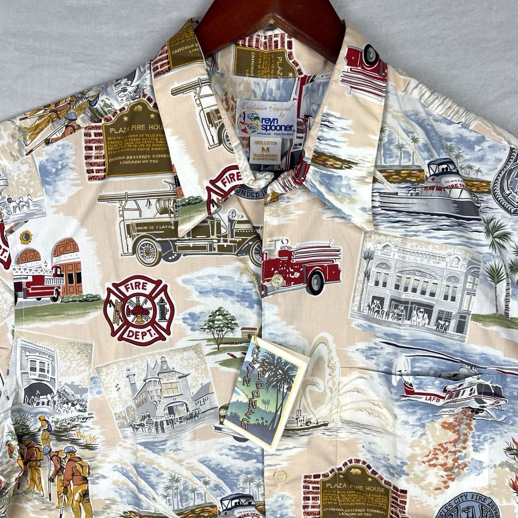 Reyn Spooner Reyn Spooner Shirt Mens Medium Beige Firefighters LAFD Hawaiian Aloha Button Up Size US M / EU 48-50 / 2 - 3 Thumbnail
