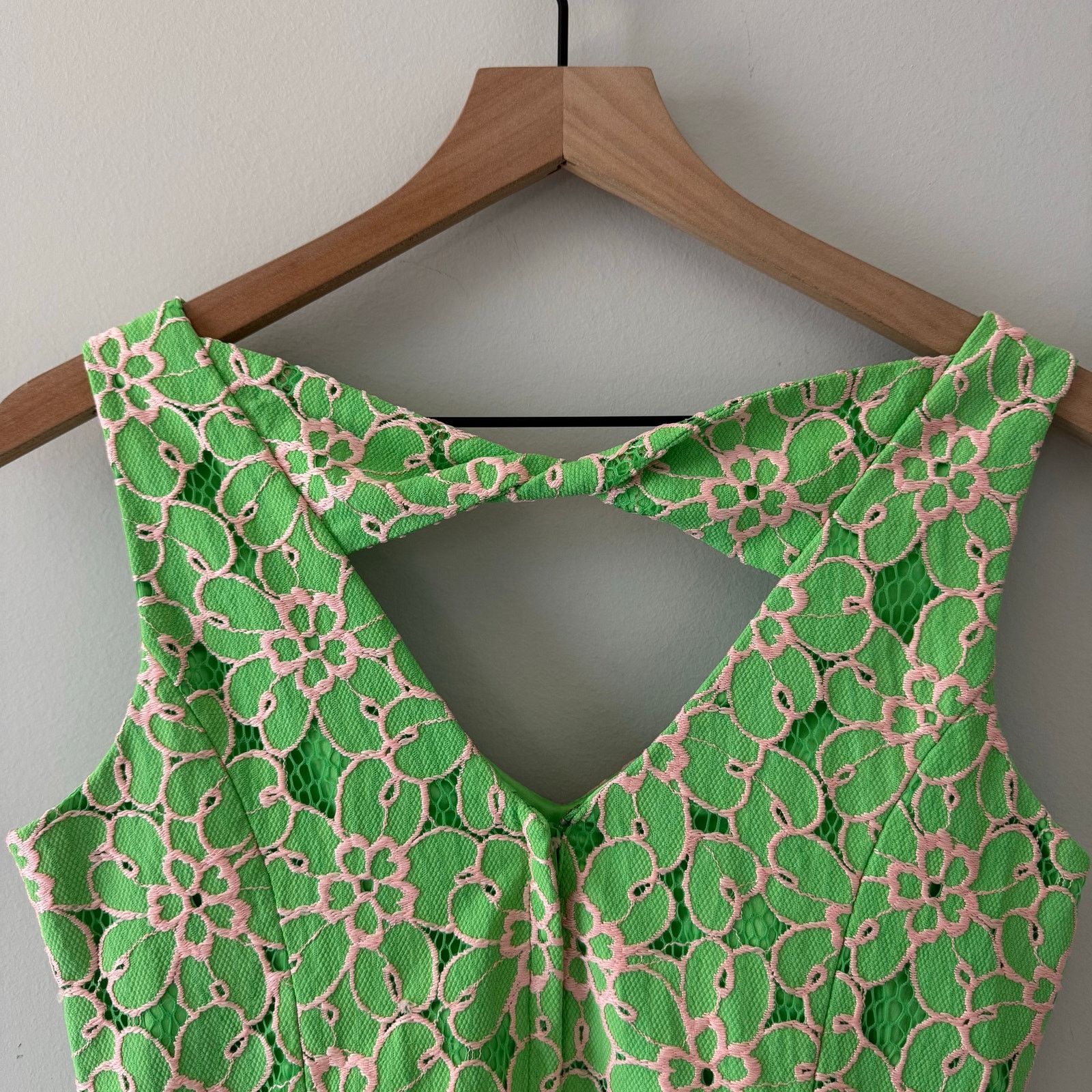 Lilly Pulitzer Green Floral Lace Mini Dress Mini A-Line EUC
