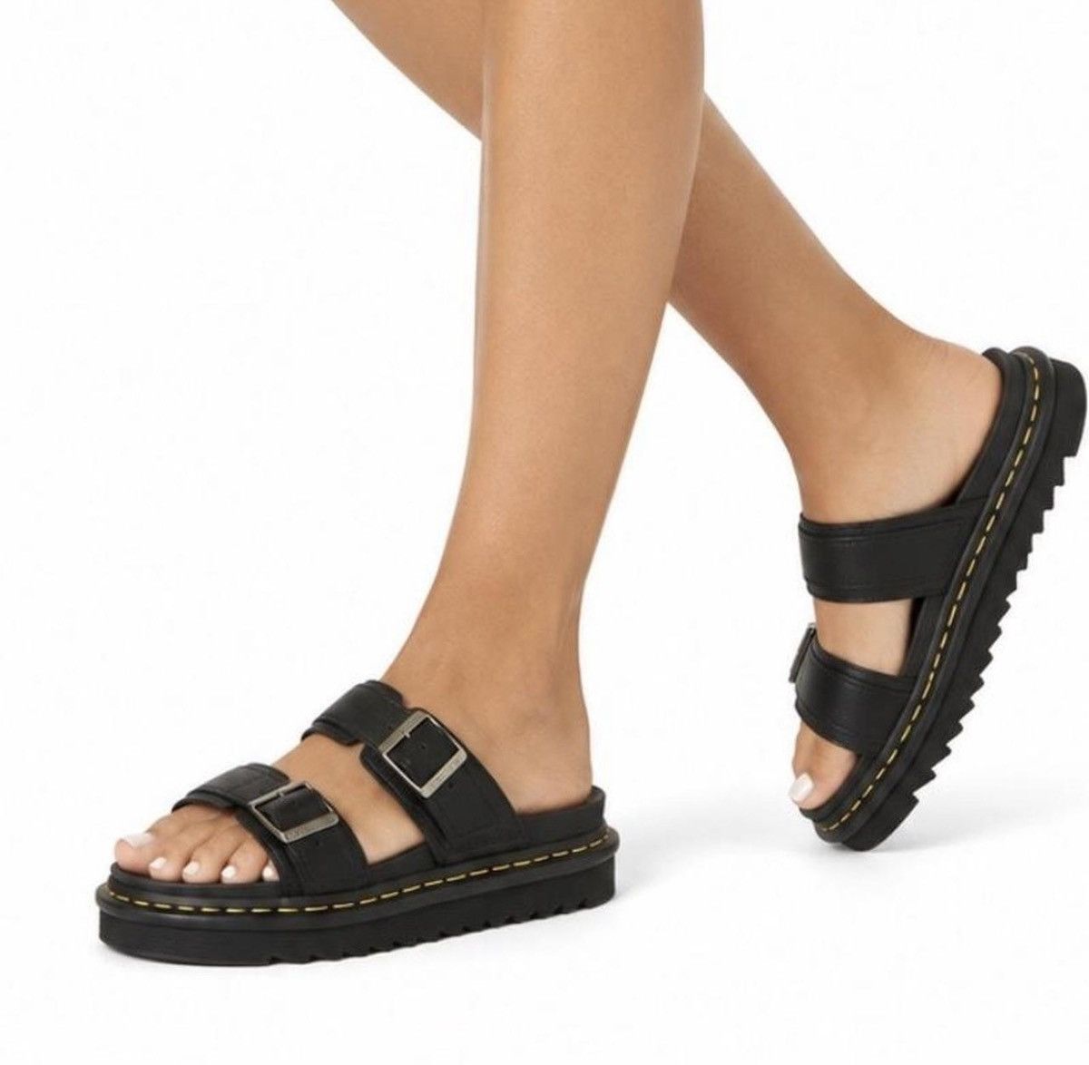Dr. Martens Dr. Martens Platform Sandals | Black Leather Buckle Slides Size US 8 / IT 38 - 1 Thumbnail