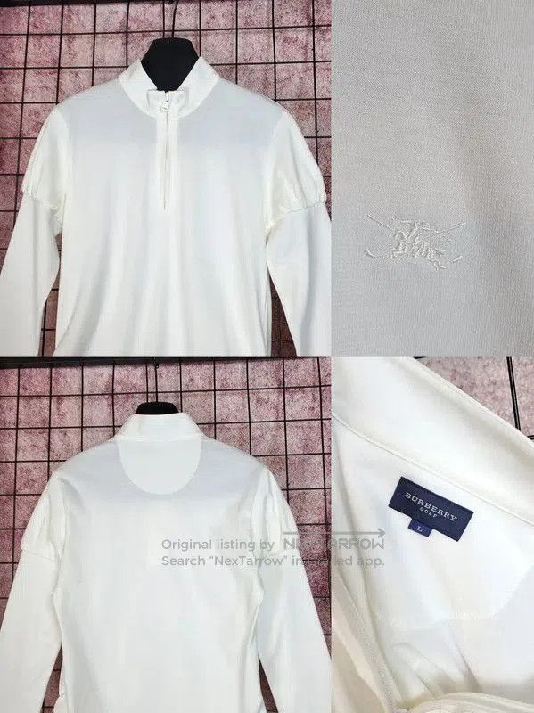 Burberry Burberry White Cotton Blend Embroidered Half-Zip Top. Size L / US 10 / IT 46 - 3 Thumbnail