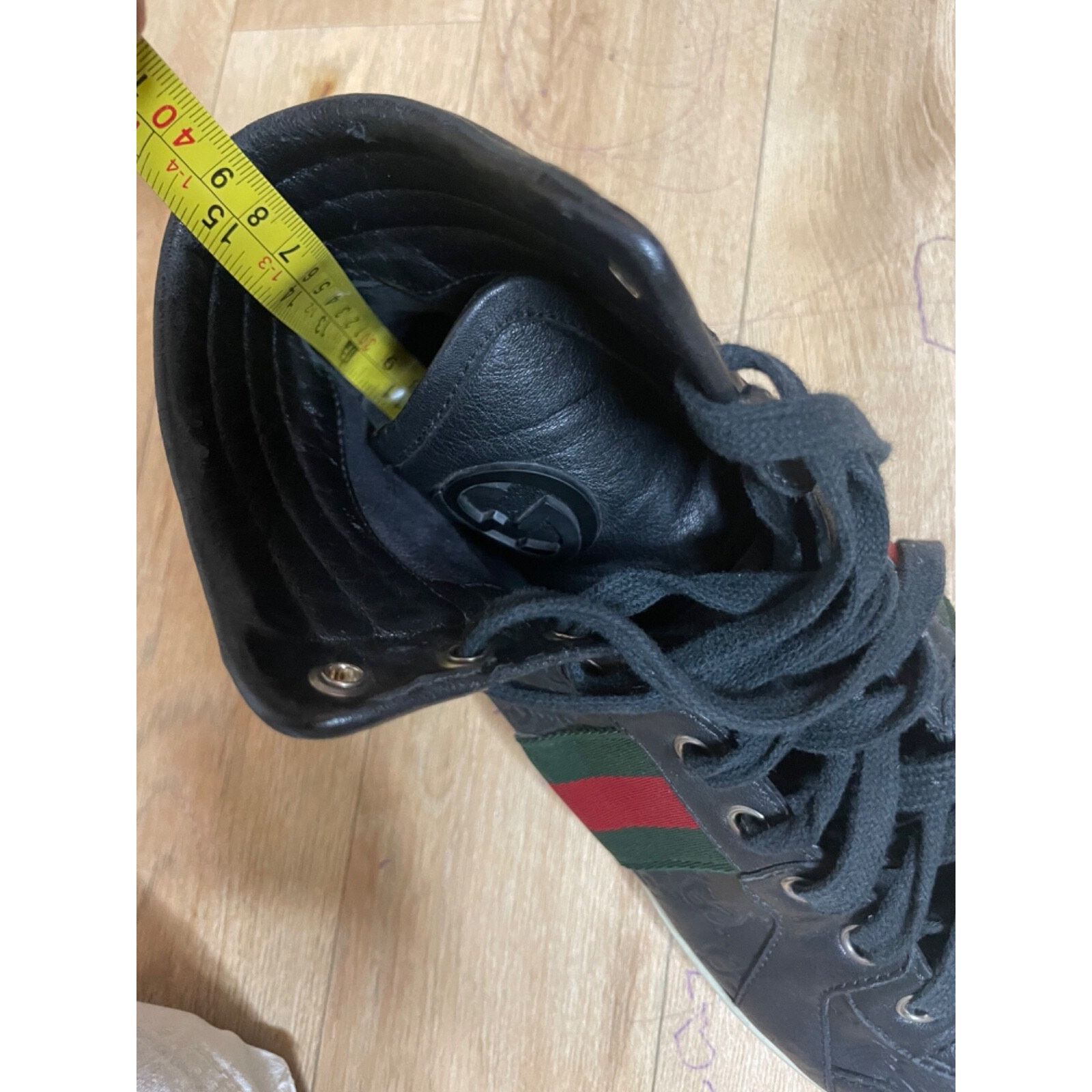 Gucci GUCCI Sneakers GG Web Dapper Black Leather High Top Monogram Size US 12 / EU 45 - 22 Thumbnail