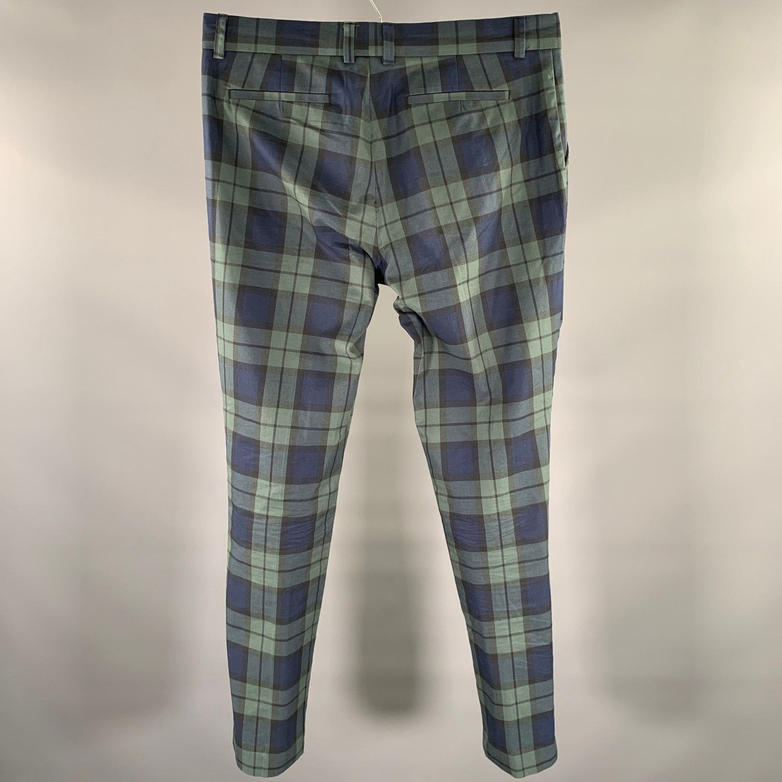 Mr Turk MR TURK Size 34 Green Navy Plaid Cotton Zip Fly Casual Pants Size US 34 / EU 50 - 2 Thumbnail