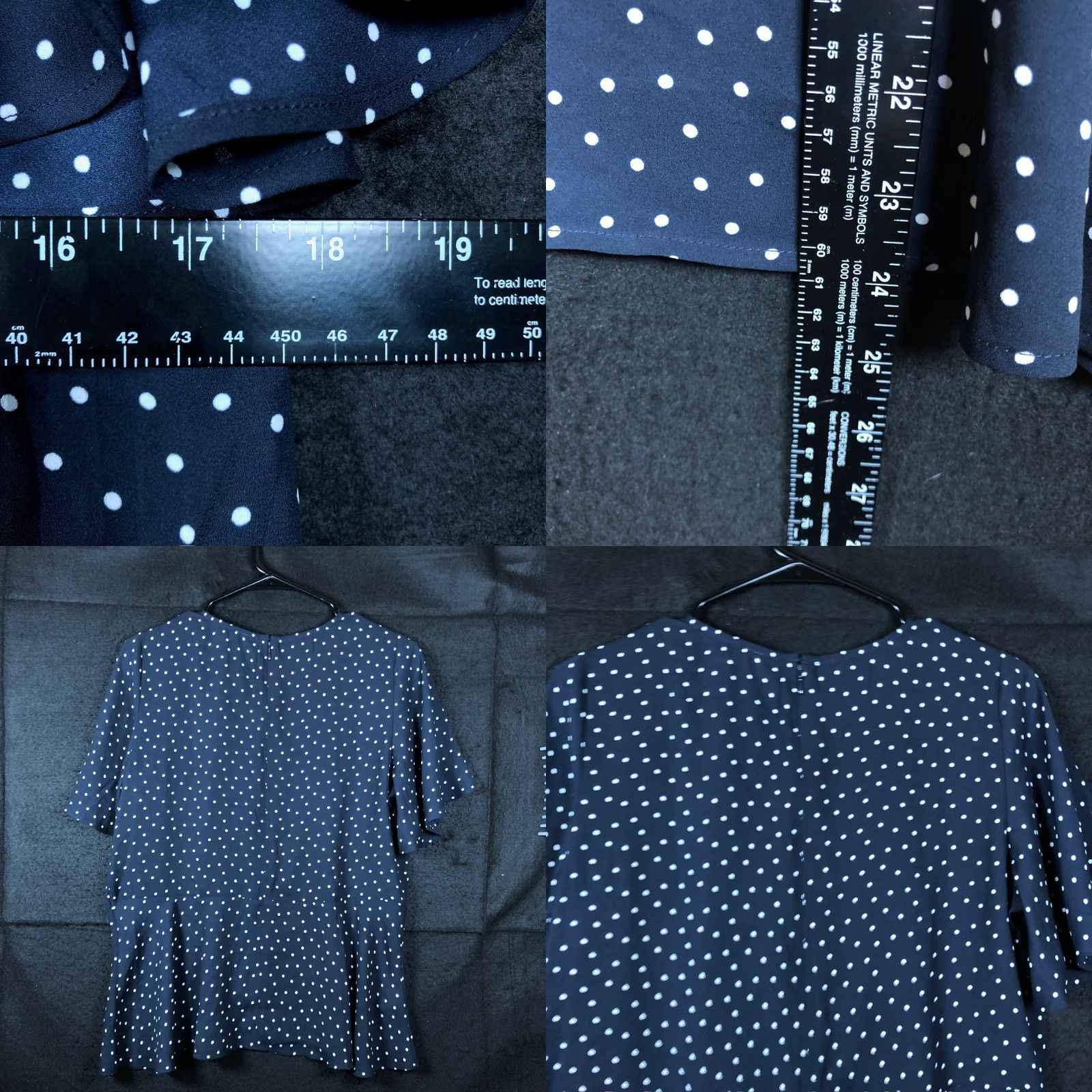 Ann Taylor LOFT Womens Blouse Blue White Polka Dot Crew Neck Short Sleeve Zip Back 4 - Casual Workwear Formal Size S / US 4 / IT 40 - 8 Thumbnail