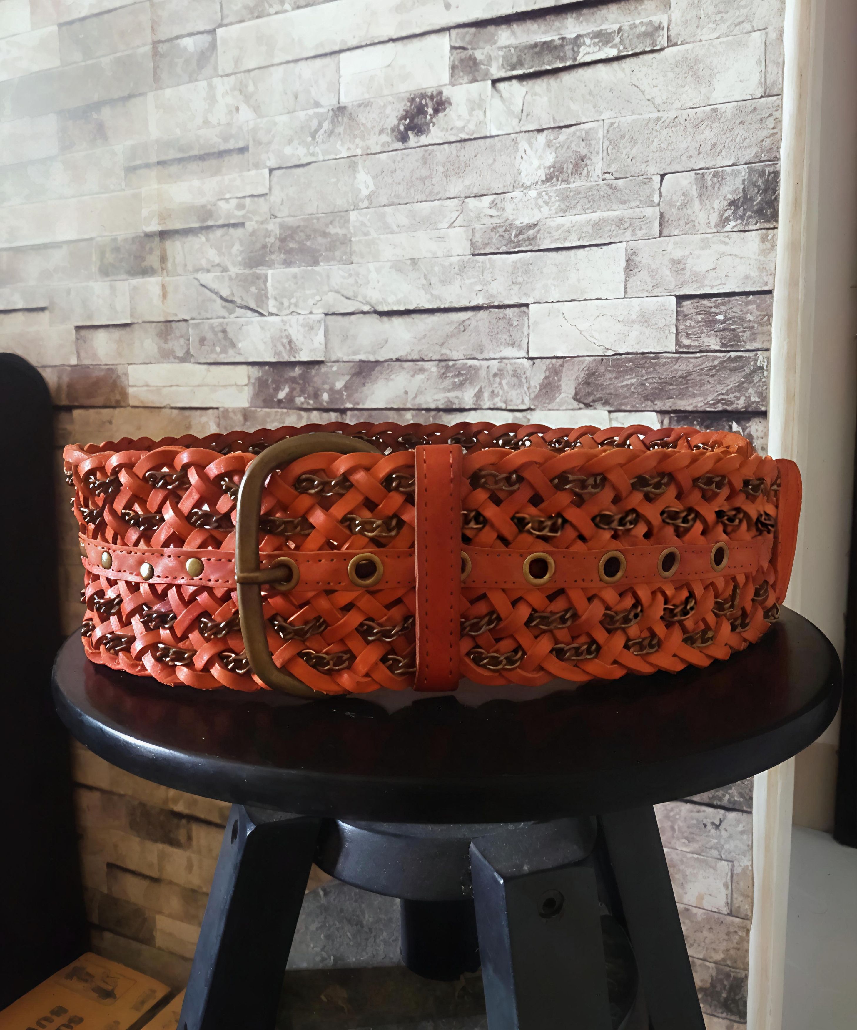 Mango Vintage mango wide corset braided leather belt Size ONE SIZE - 3 Thumbnail