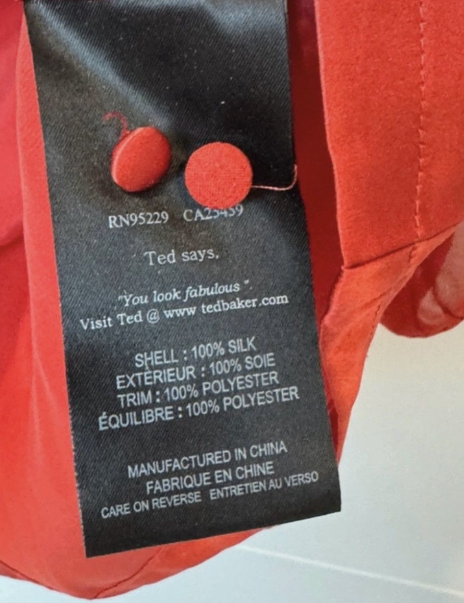 Ted Baker Ted Baker Red Sheer Sleeve Embroidered Satin Blouse Size 2 Size XS / US 0-2 / IT 36-38 - 5 Thumbnail