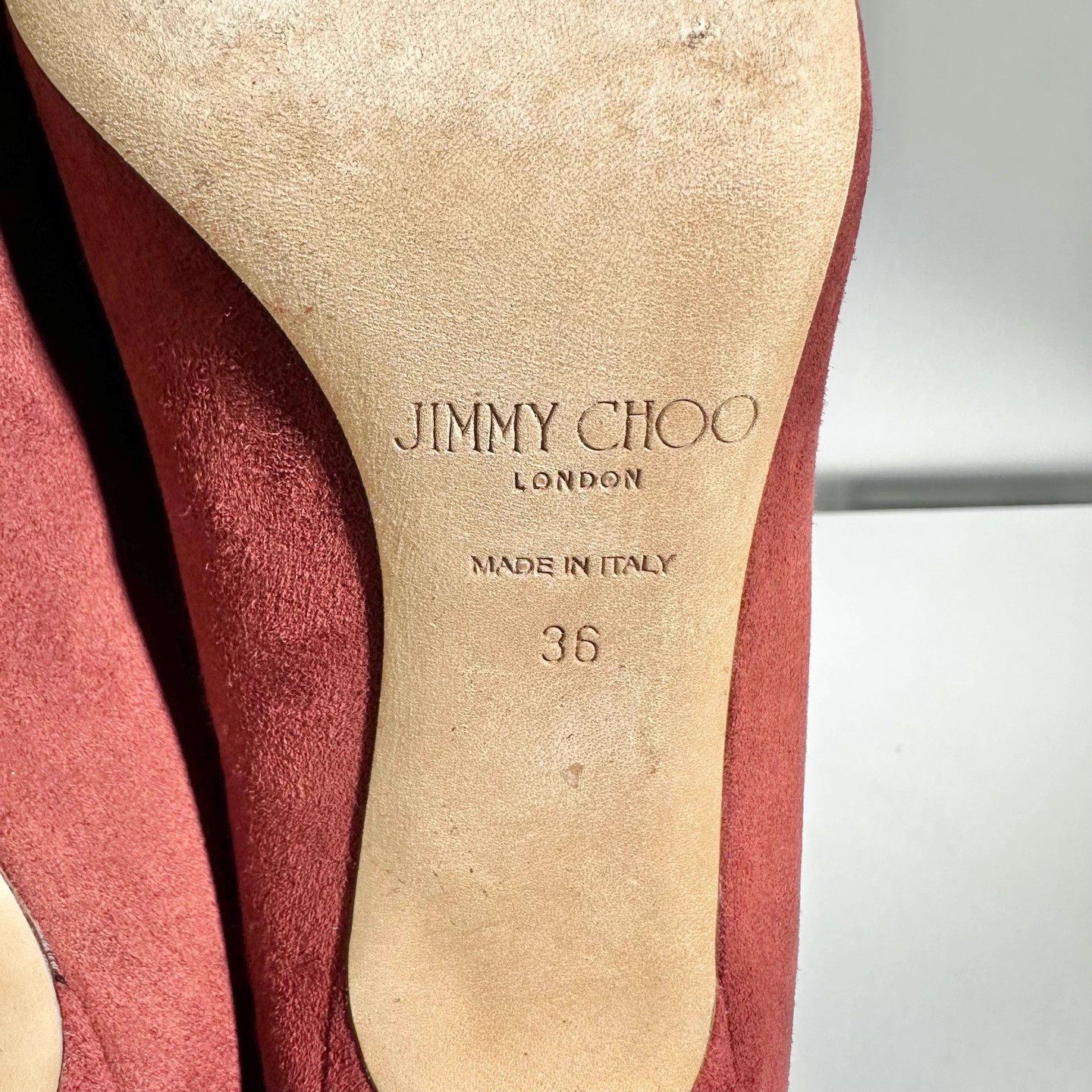 Jimmy Choo JIMMY CHOO red suede heels 36 like new X3516 Size US 5 / IT 35 - 7 Thumbnail
