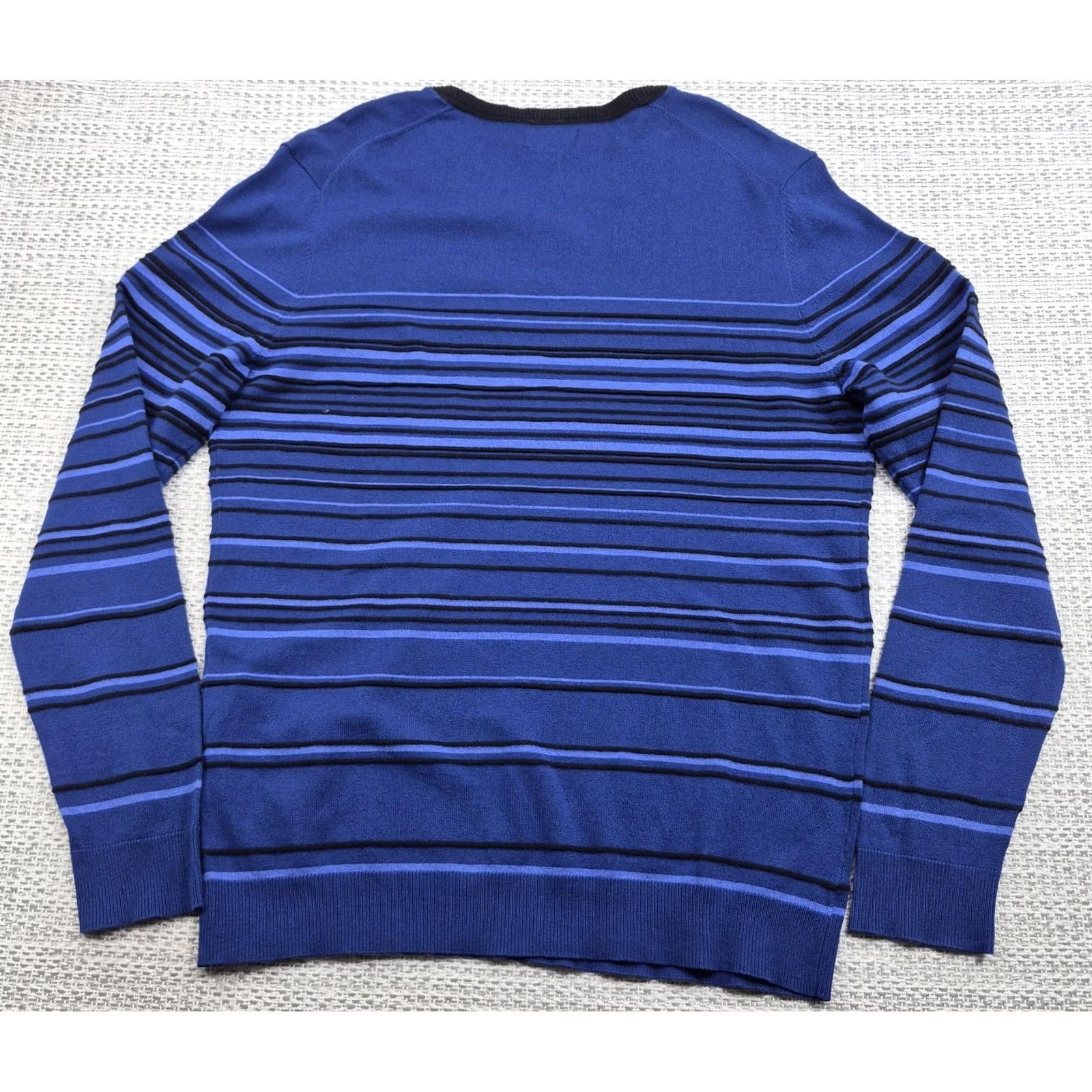 Alfani Alfani Mens Sweater V Neck Pullover Striped Blue Regular Fit M Long Sleeve Casual Knit 64% Cotton 20% Nylon 16% Modal Size US M / EU 48-50 / 2 - 7 Thumbnail