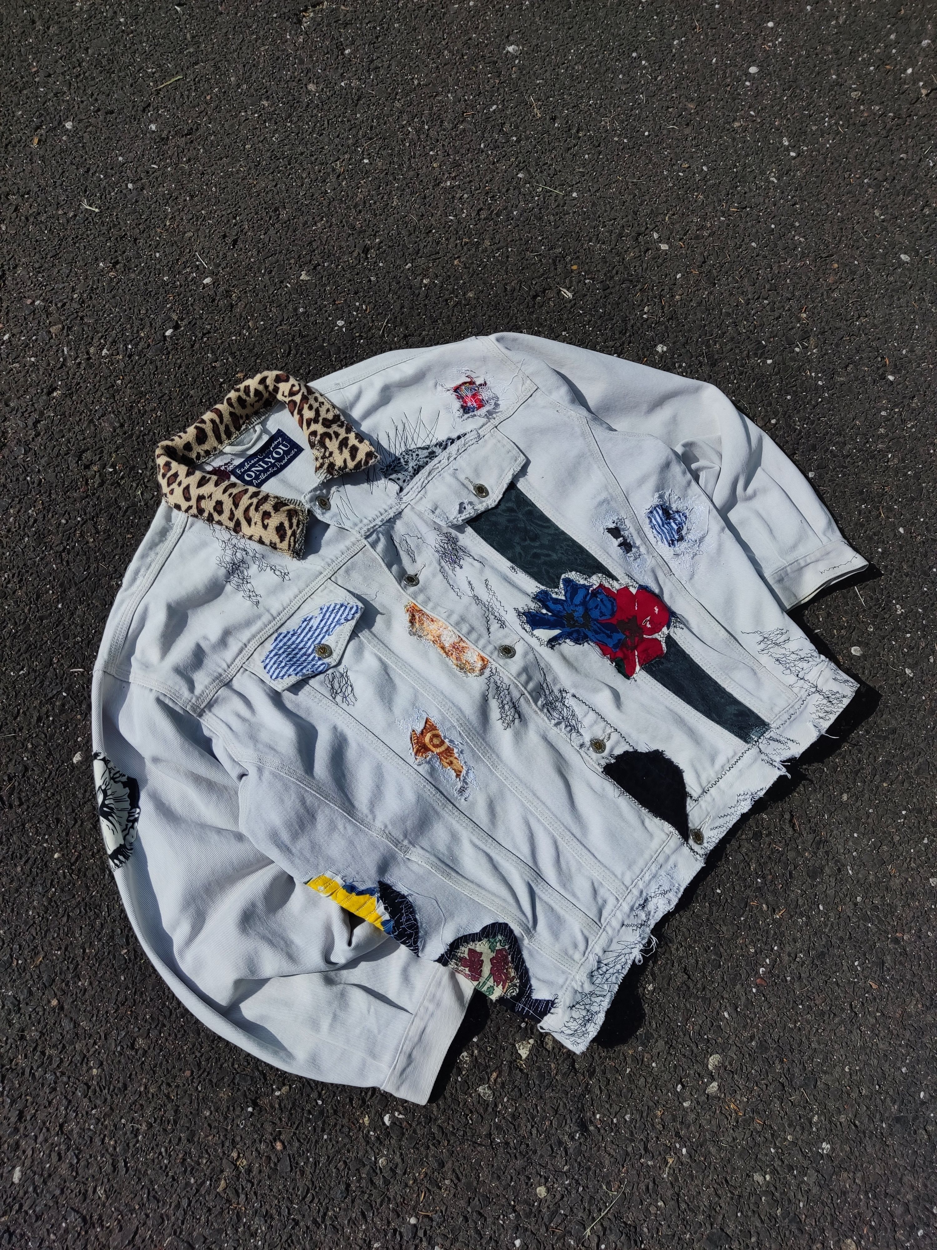 image of Inspired Kapital Vintage Distressed Patchwork Denim Jackets, Men's (Size Large)