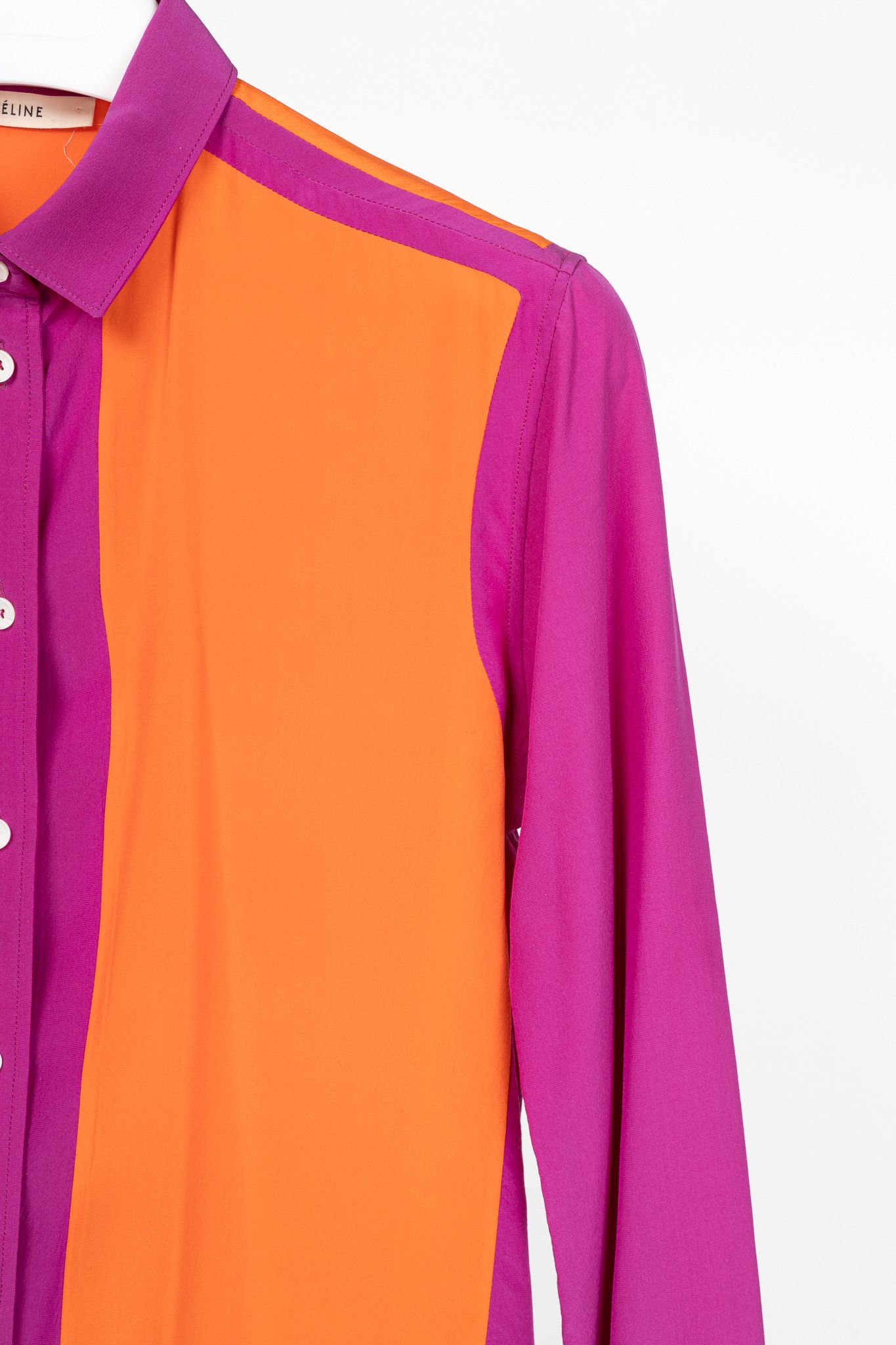 Celine Celine Fuchsia & Orange Colourblock Silk Buttoned Shirt Size L / US 10 / IT 46 - 5 Thumbnail