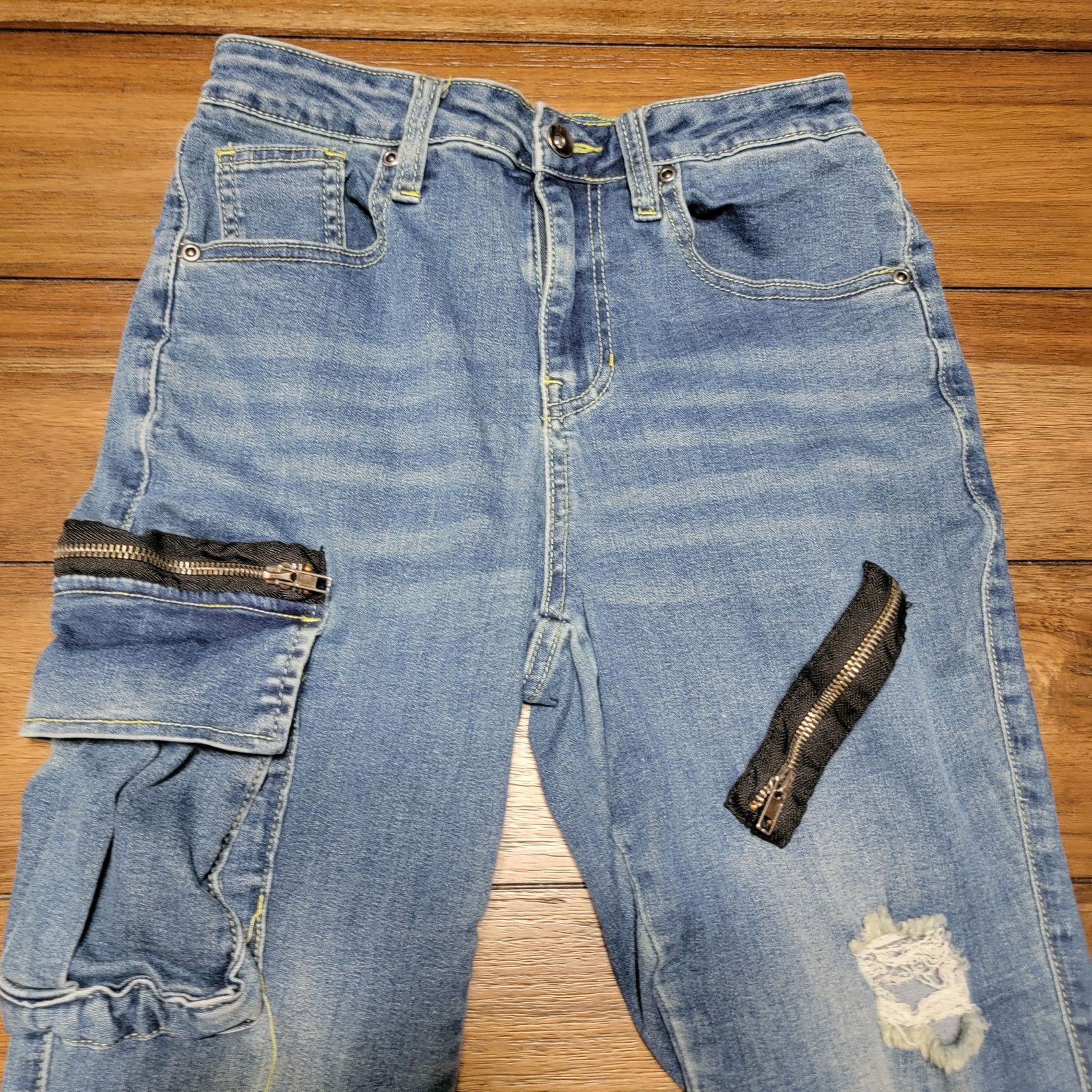 Hot Topic Destructed Zipper Flare Denim Pants - Size Junior 5 Size 27" / US 4 / IT 40 - 2 Thumbnail