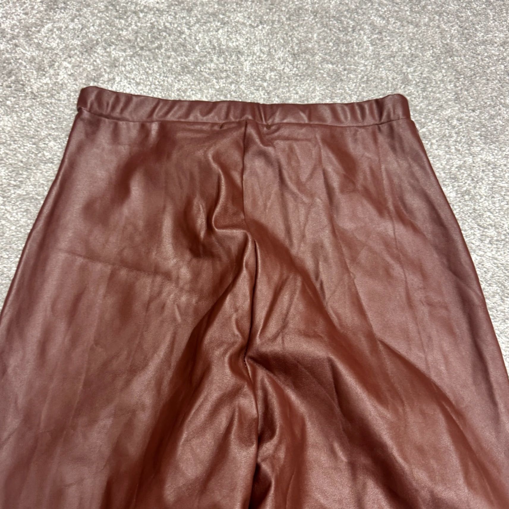 PrettyLittleThing PrettyLittleThing Choclate Faux Leather Flare Pants Womens 4 High Rise Split Hem Brown Size 27" / US 4 / IT 40 - 4 Thumbnail
