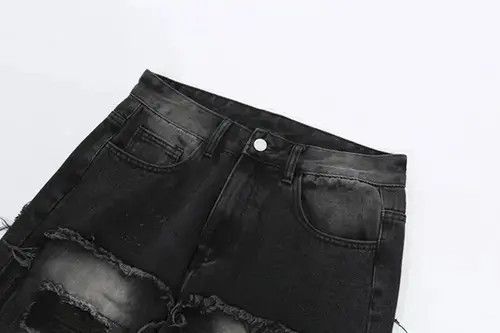 Designer × Japanese Brand Y2k streetwear frayed straight jeans trousers with holes Size US 30 / EU 46 - 3 Thumbnail