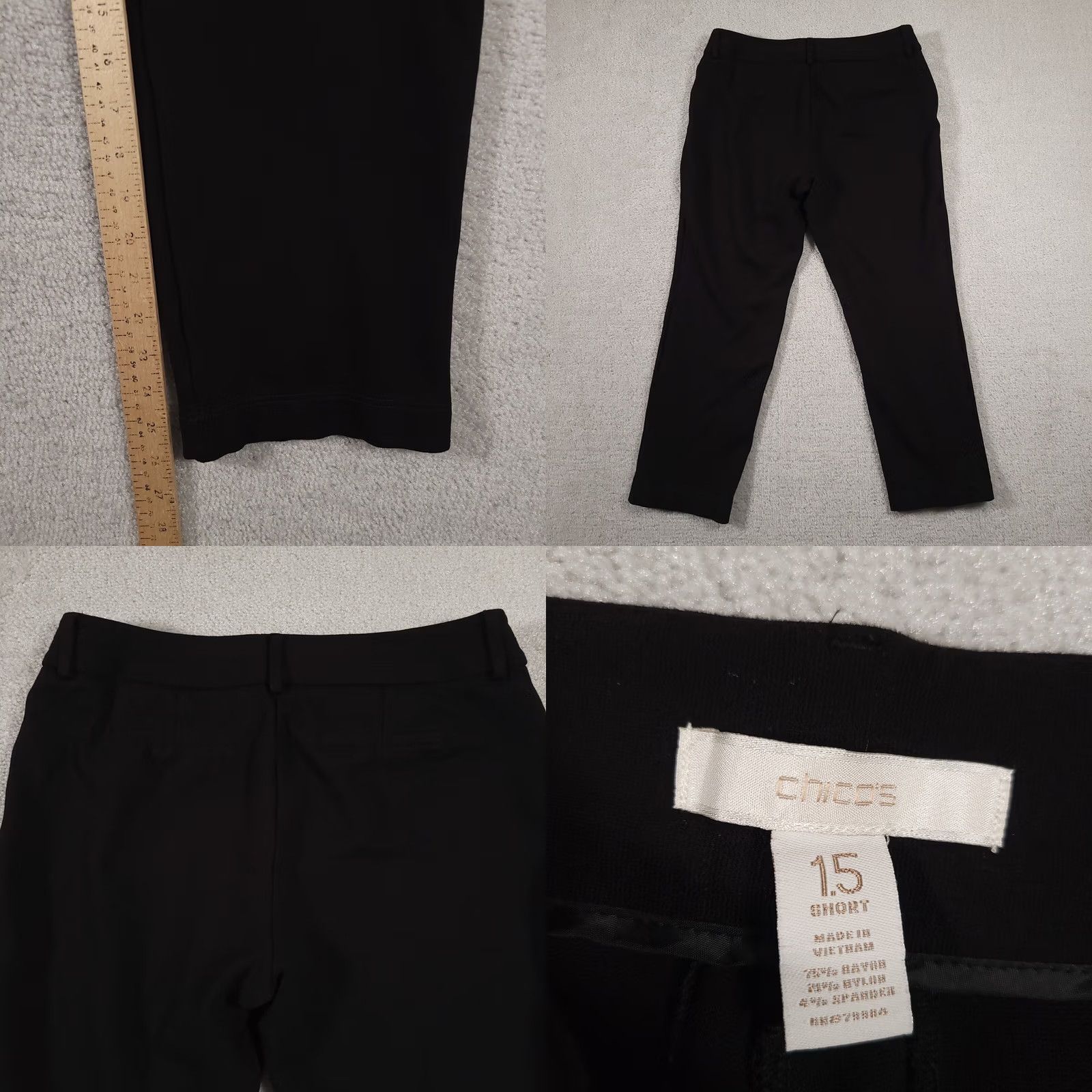 Vintage Chico's Pants Women's 10 Short Black Straight Stretch Ponte Chino 32X26 Size 32" / US 10 / IT 46 - 8 Thumbnail
