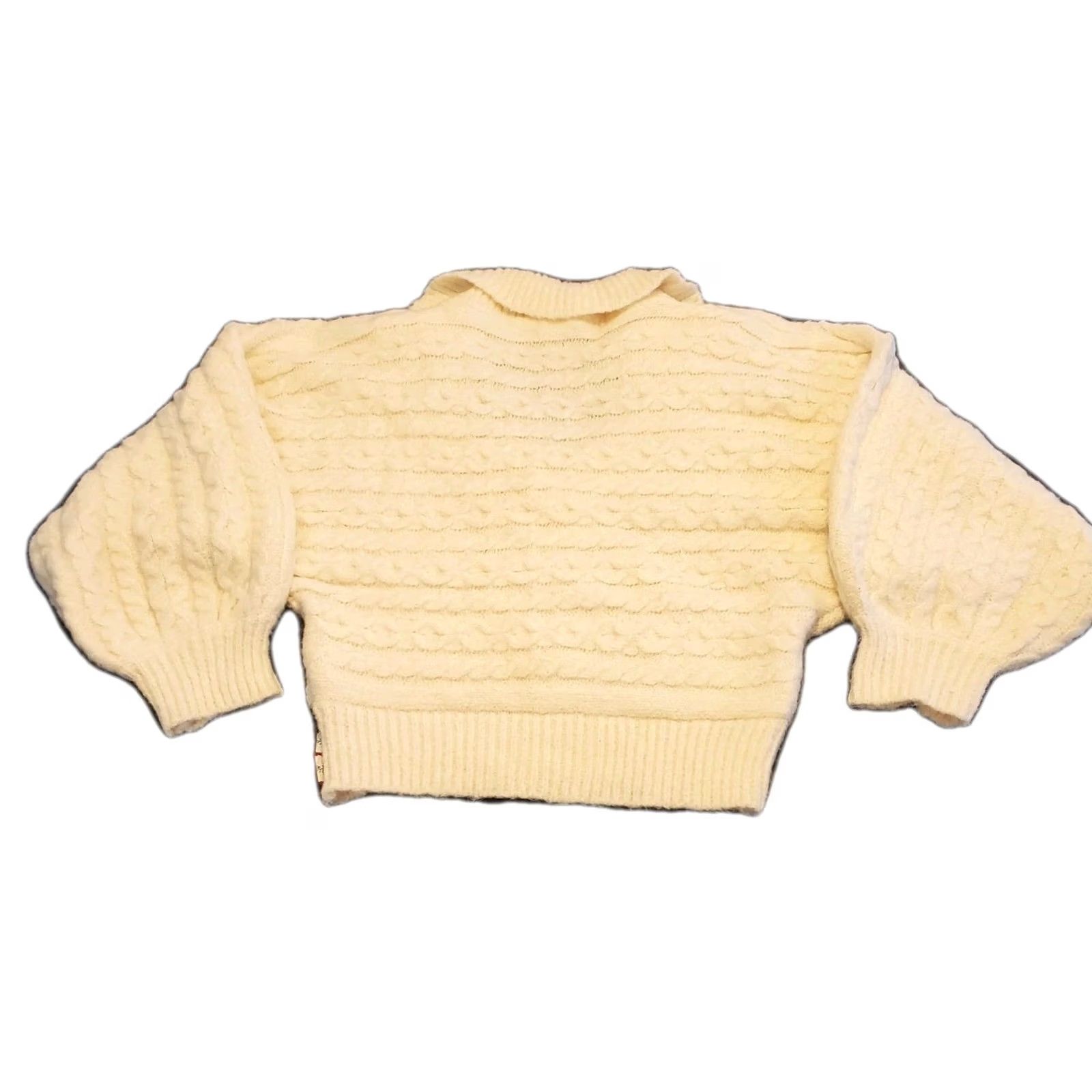 Vintage POL Anthropologie Sweater Small Cream Cable Knit Faux Wrap Balloon Sleeve Size S / US 4 / IT 40 - 2 Thumbnail