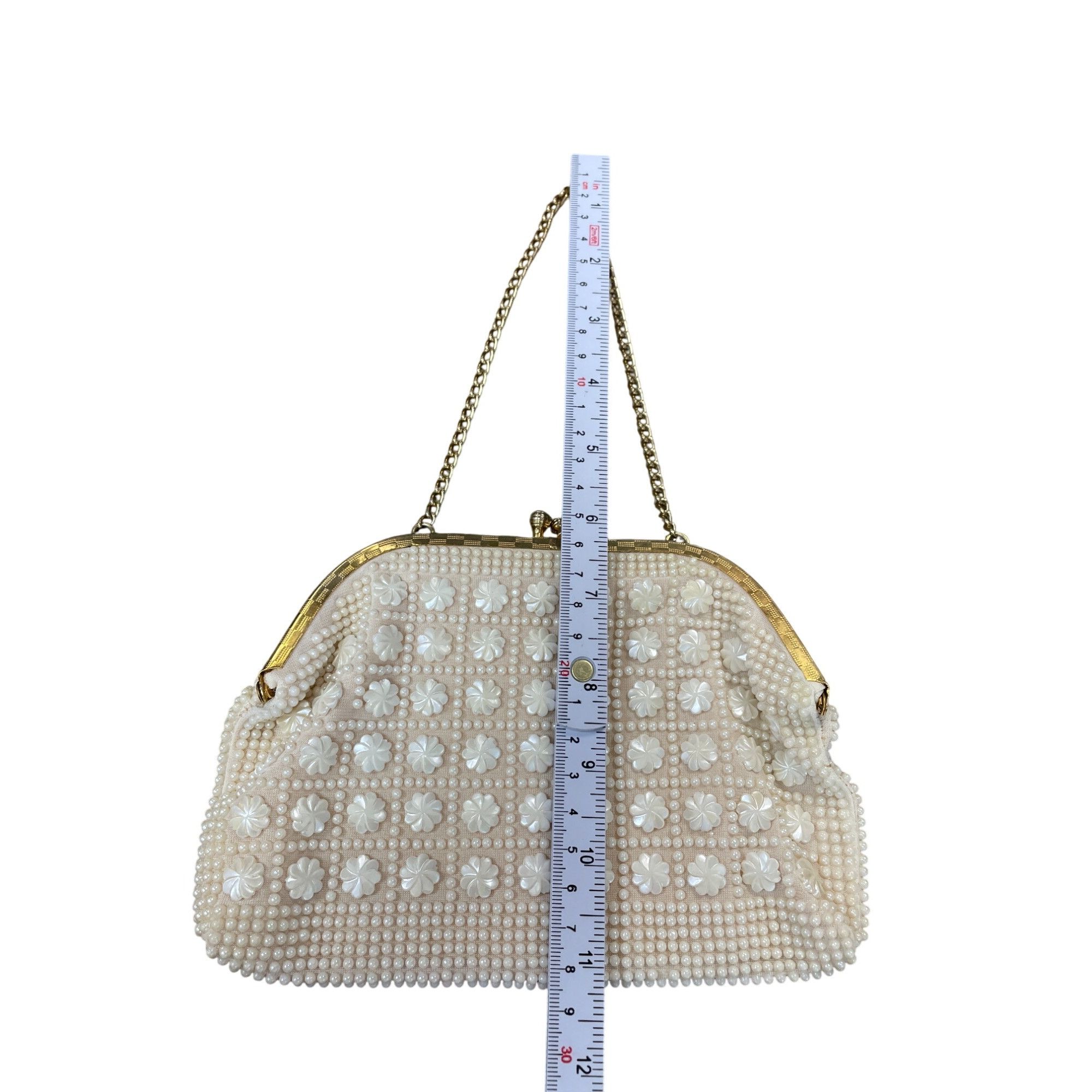 Handmade Vintage Honk Kong Pearl Flower Beaded Evening Clutch Purse S Size ONE SIZE - 5 Thumbnail